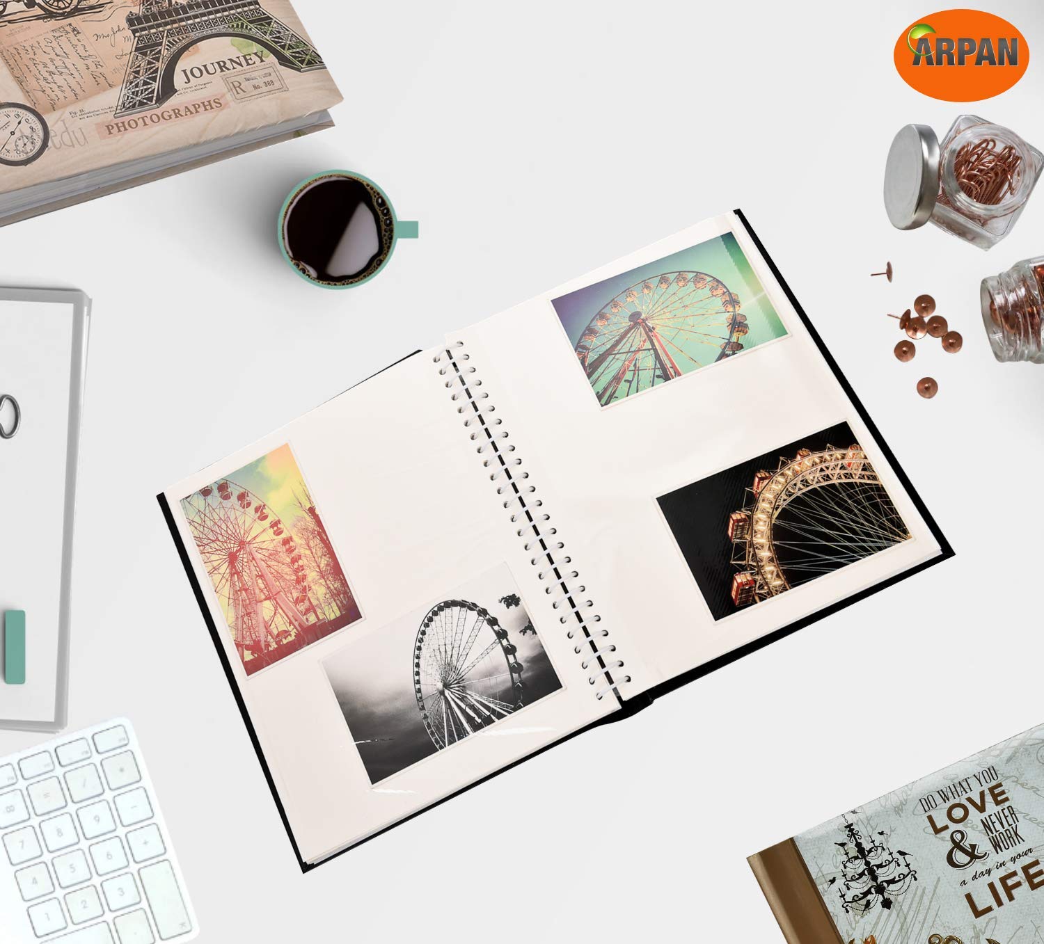 ARPAN Self Adhesive Photo Album - 20 Sheets/40 Sides, Blue | Spiral Bound | Holds up to 11x9" 5