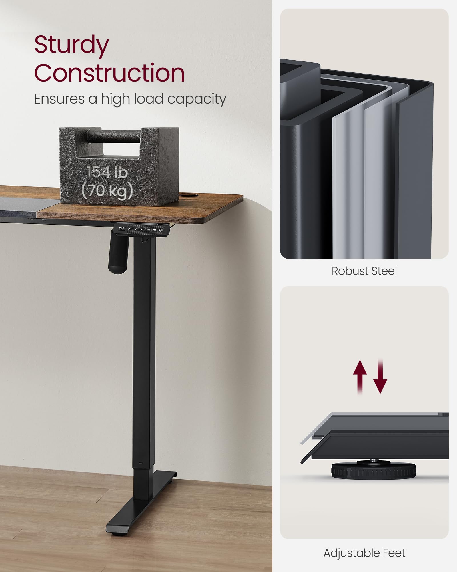 VASAGLE Electric Standing Desk - Height Adjustable 72-120 cm | 120 x 60 cm Top | Rustic Brown + Matte Black 7