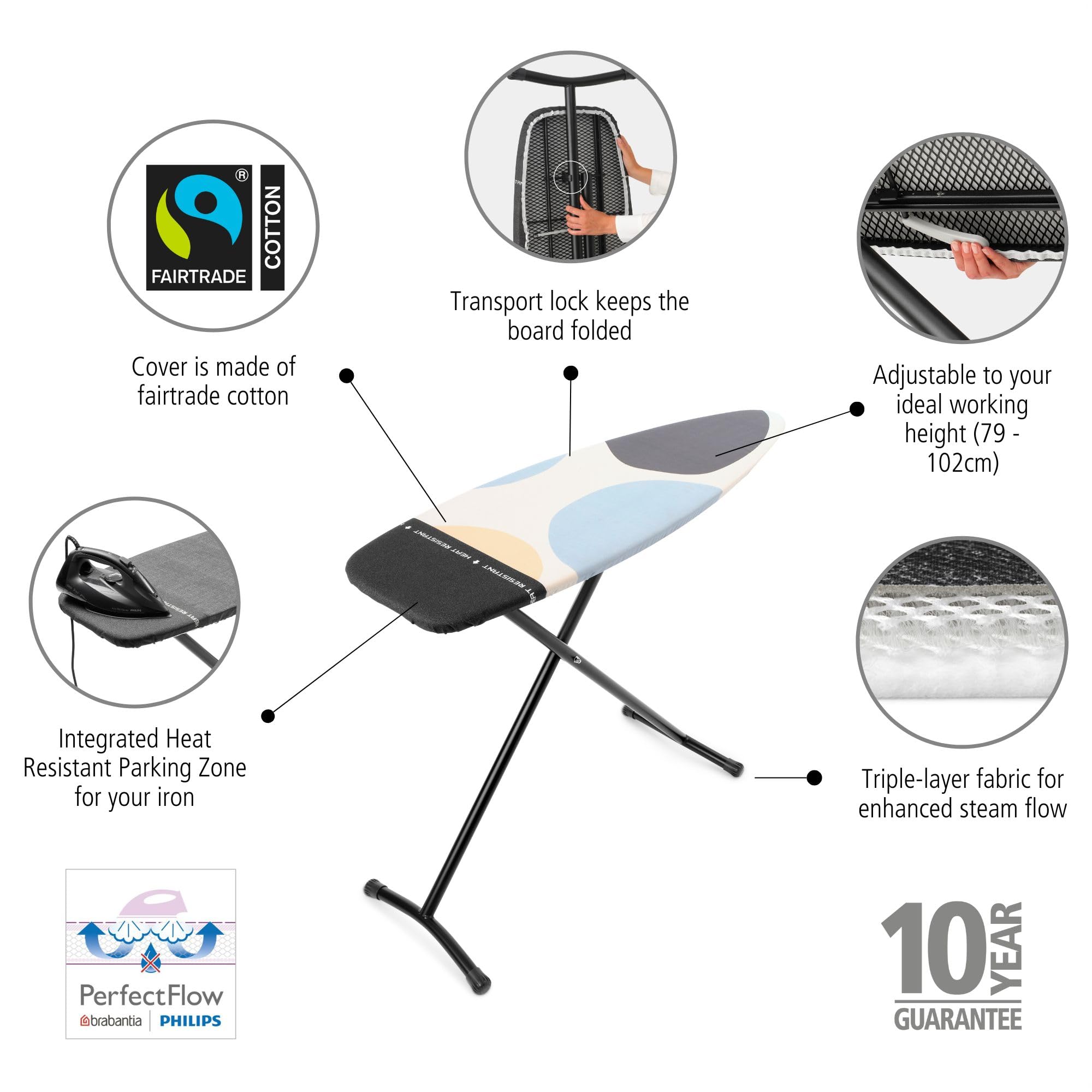 Brabantia Ironing Board D - Integrated Steam Iron Rest | 135 x 45 cm | Adjustable Height 79-102 cm 2