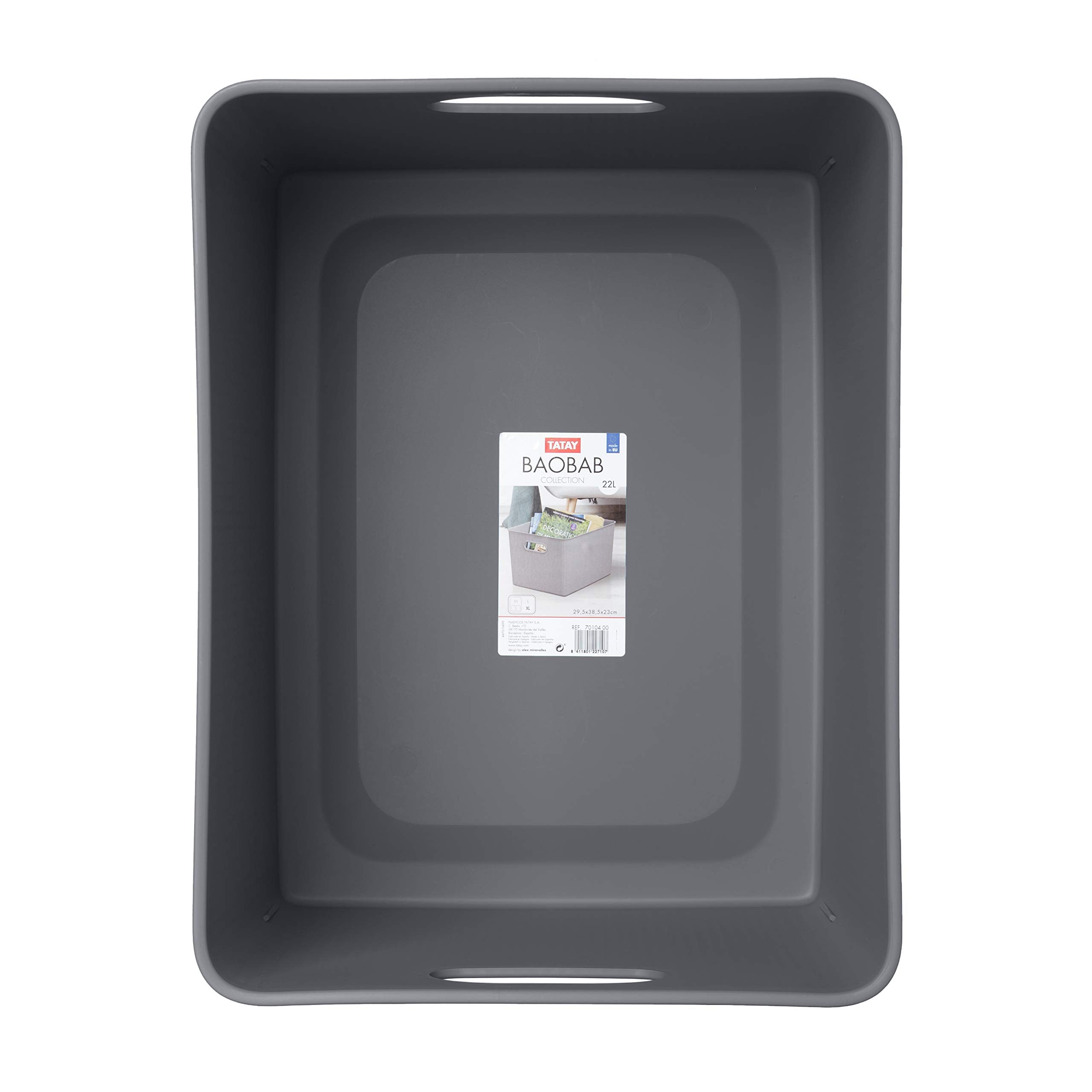 TATAY Baobab Plastic Storage Basket - 22 L Capacity | Anthracite Grey | Stackable 2