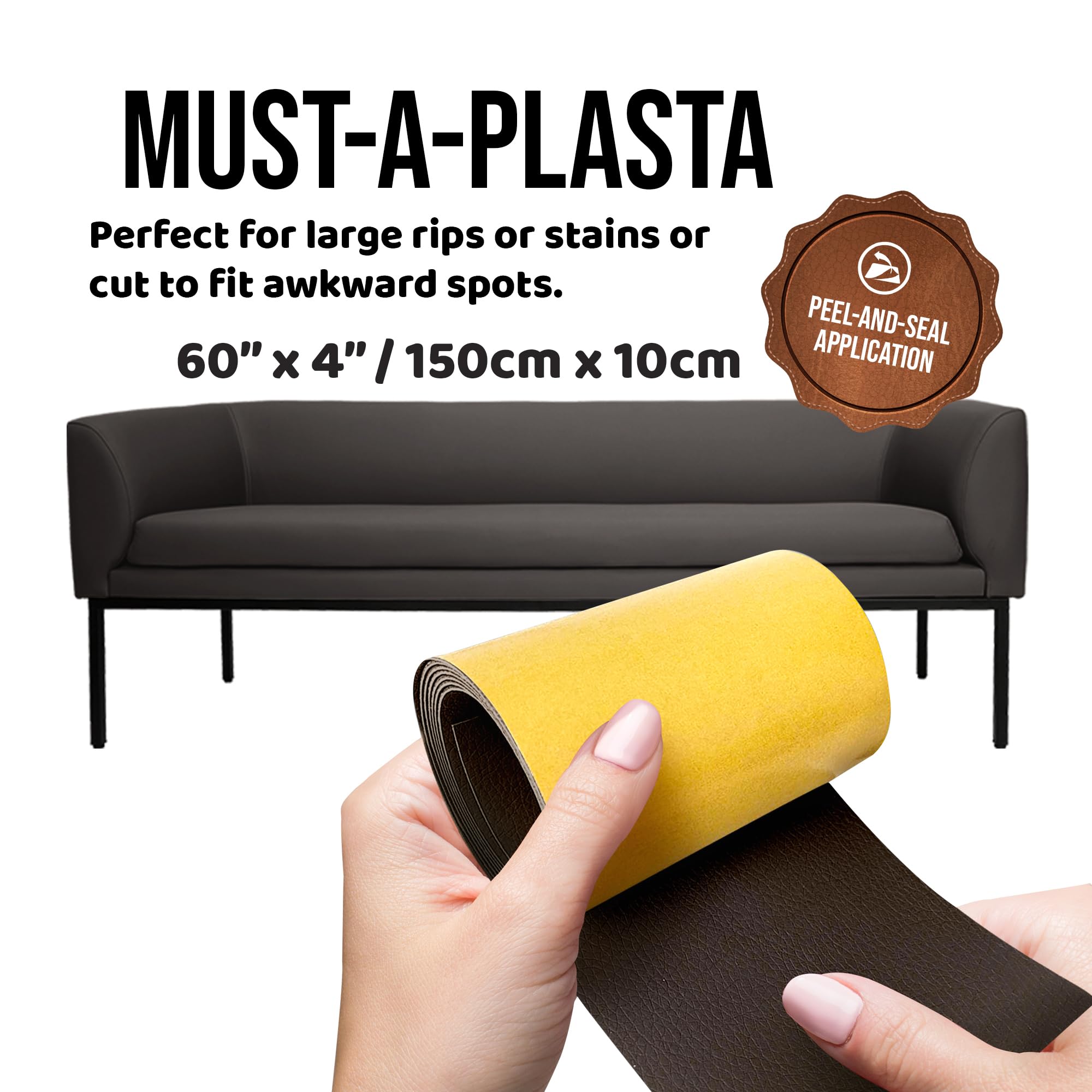 MastaPlasta Self-Adhesive Leather Repair Patch - Black | 150cm x 10cm Strip | MastaHide Leather 2
