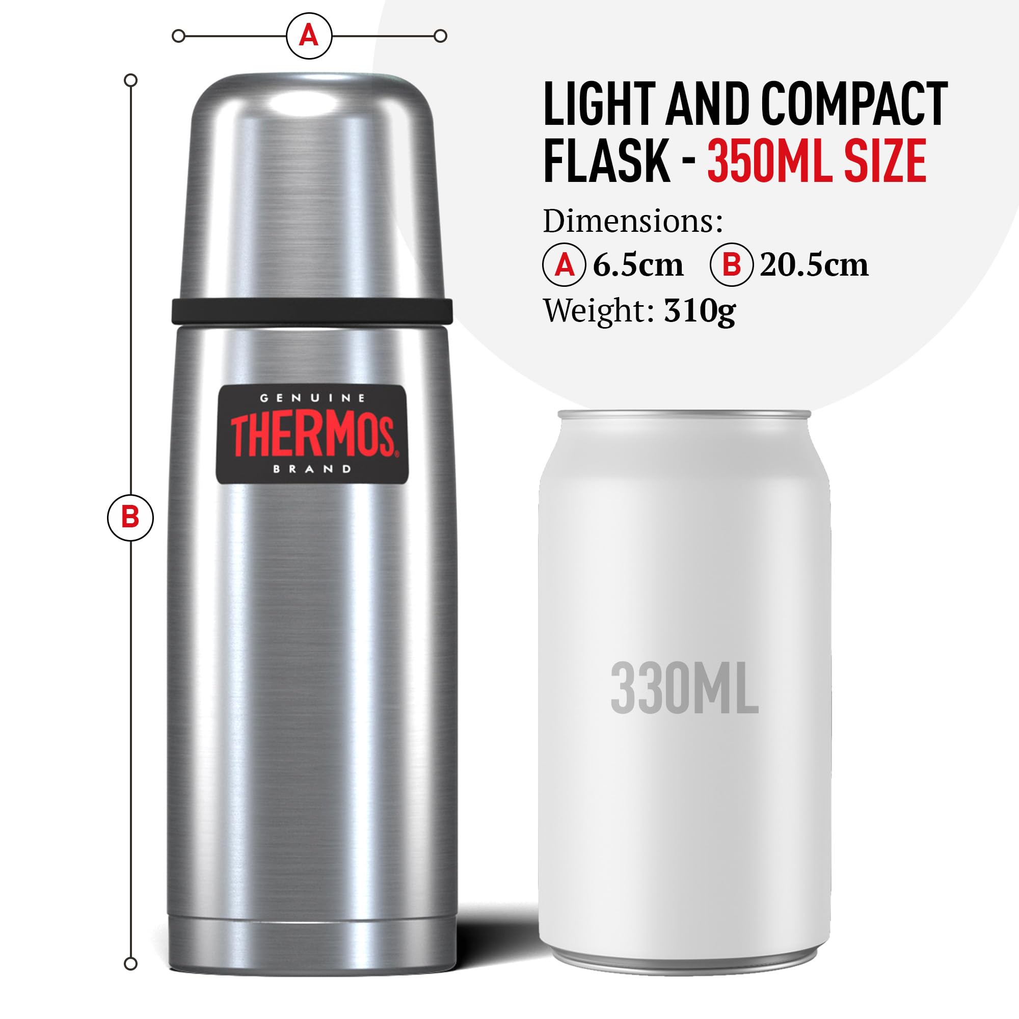 Thermos 0.35L Light & Compact Stainless Steel Vacuum Flask | Keeps Drinks Hot/Cold All Day 4