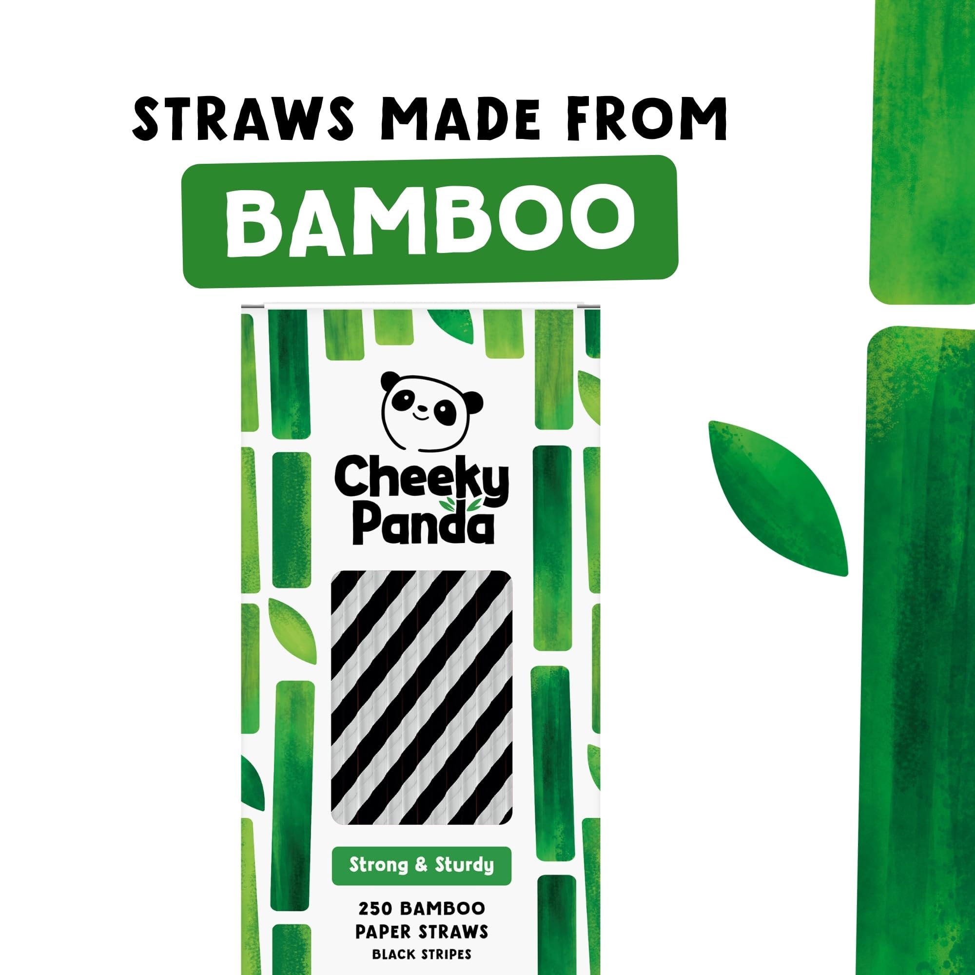 The Cheeky Panda Bamboo Paper Straws - 250 Count Coloured Drinking Straws with Black Stripes | Biodegradable 5