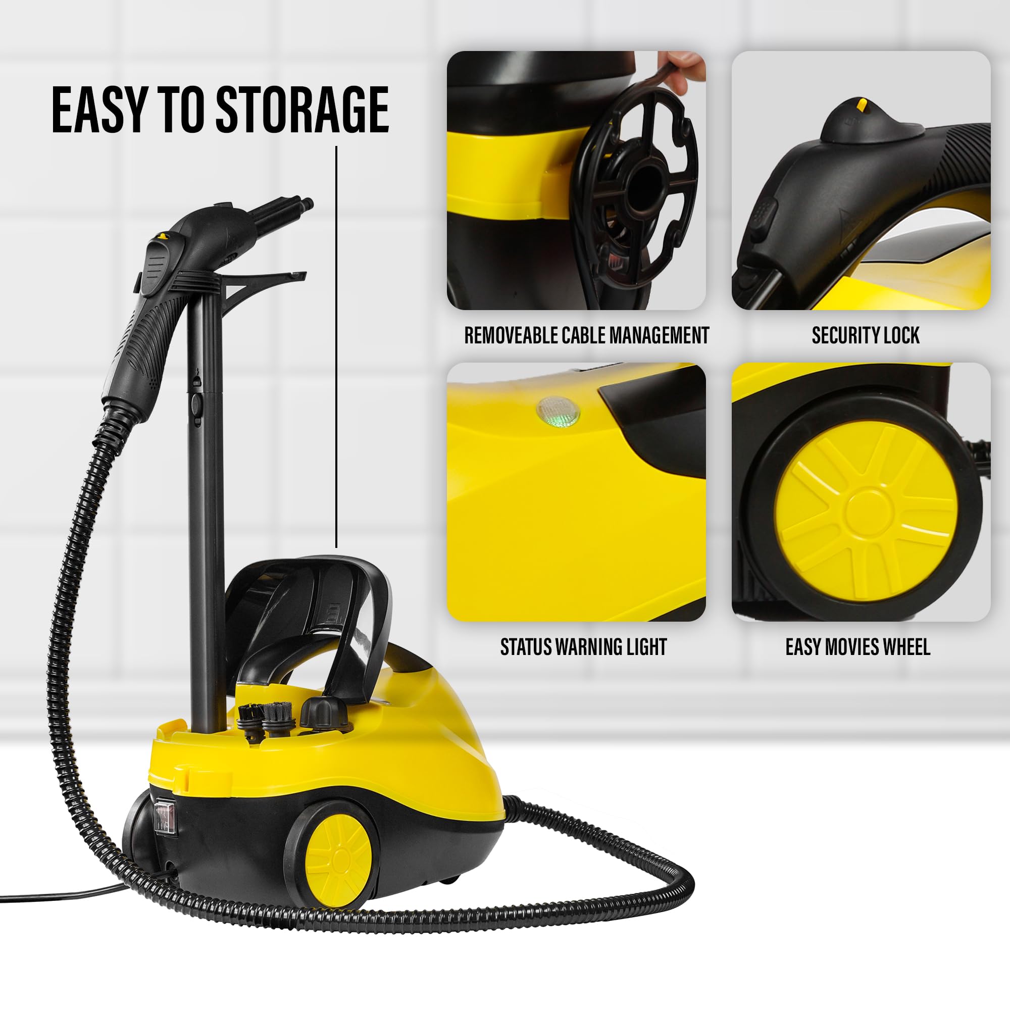 Belaco Handheld Steam Cleaner - 2000W High-Power, 4 Bar Pressure, Chemical-Free Cleaning | Yellow 3