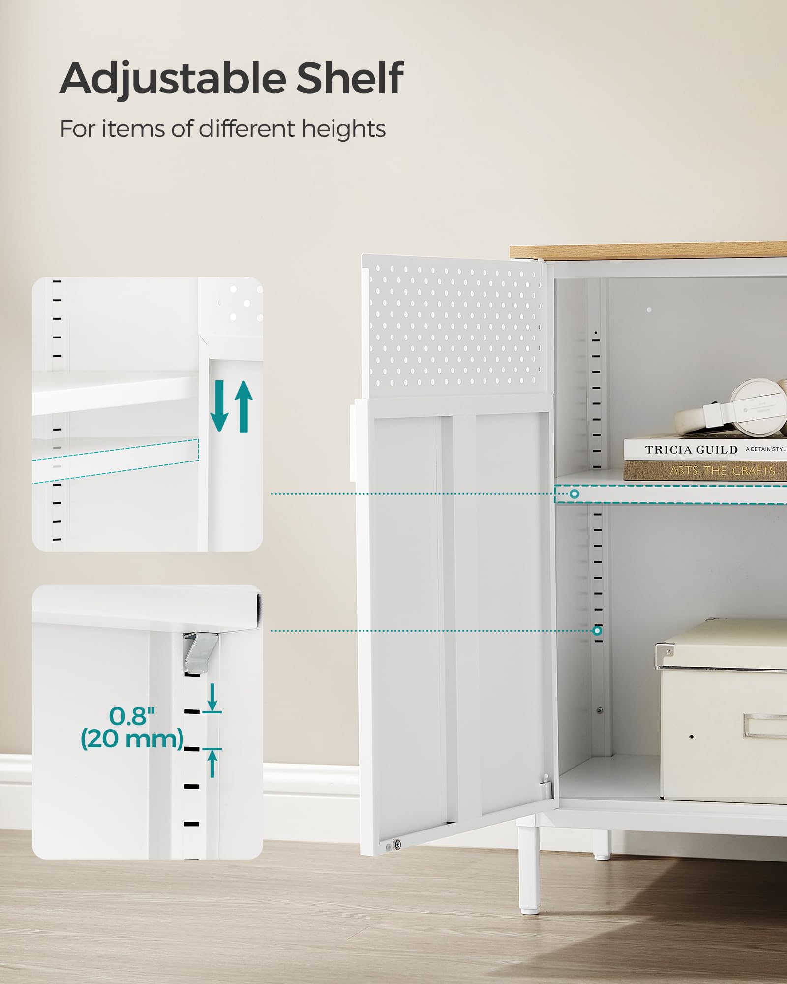 SONGMICS Metal Storage Cabinet with Double Doors | 80W cm Capacity | Natural + White 7