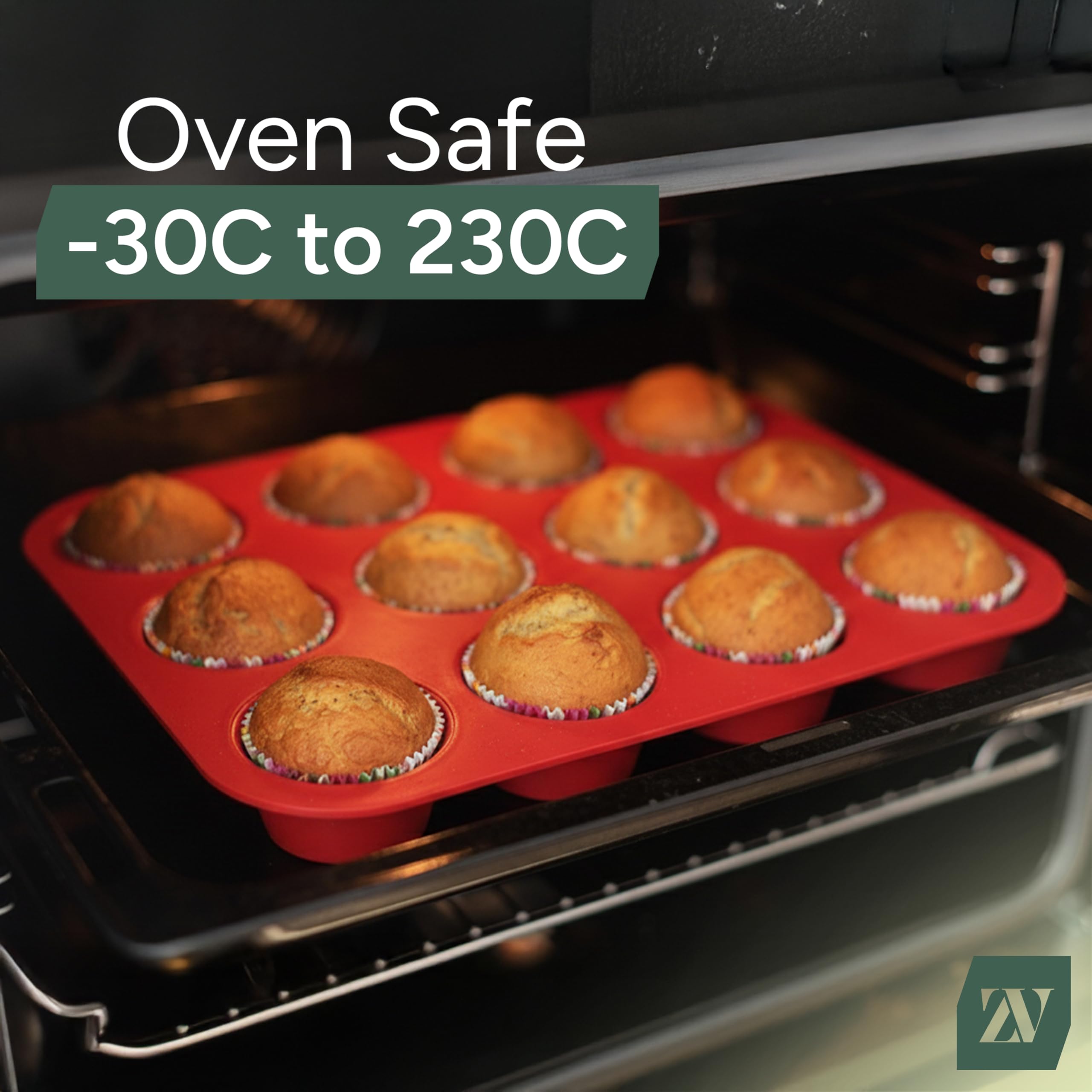 Zuvo Silicone Muffin & Cupcake Tray - 12 Cups, Non-Stick, Oven Safe up to 450°F 4