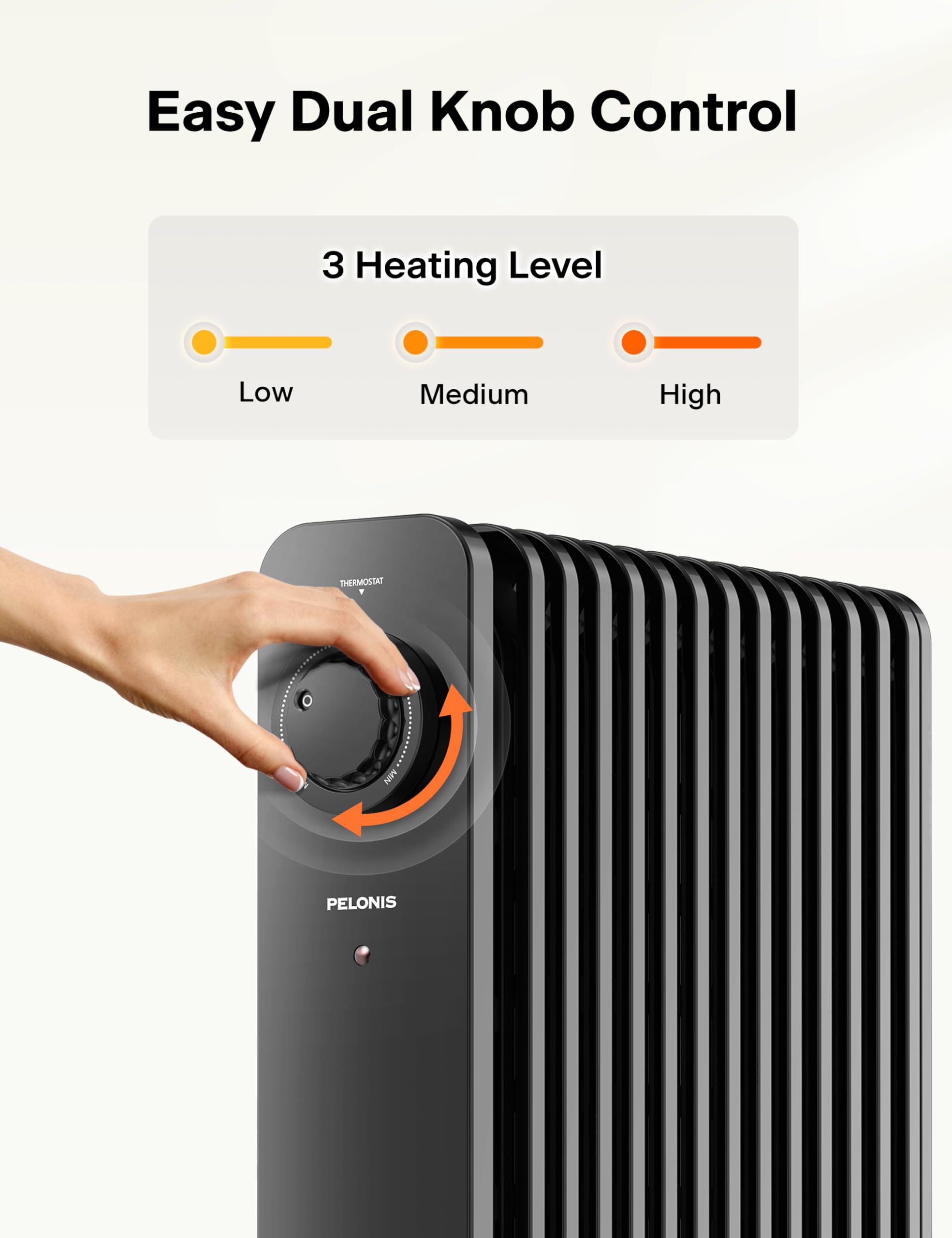 Pelonis PHOENIX 13M Oil Filled Radiator 2500W Silent Space Heater | 13 Fin | Thermostatic Control 5