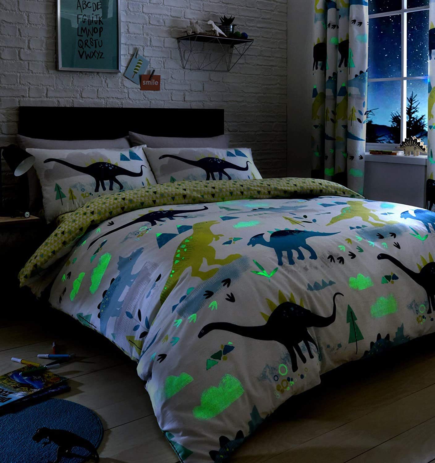 Bedlam Kids Dino Glow In The Dark Duvet Cover Set - Single Size, Polyester/Cotton Blend 3