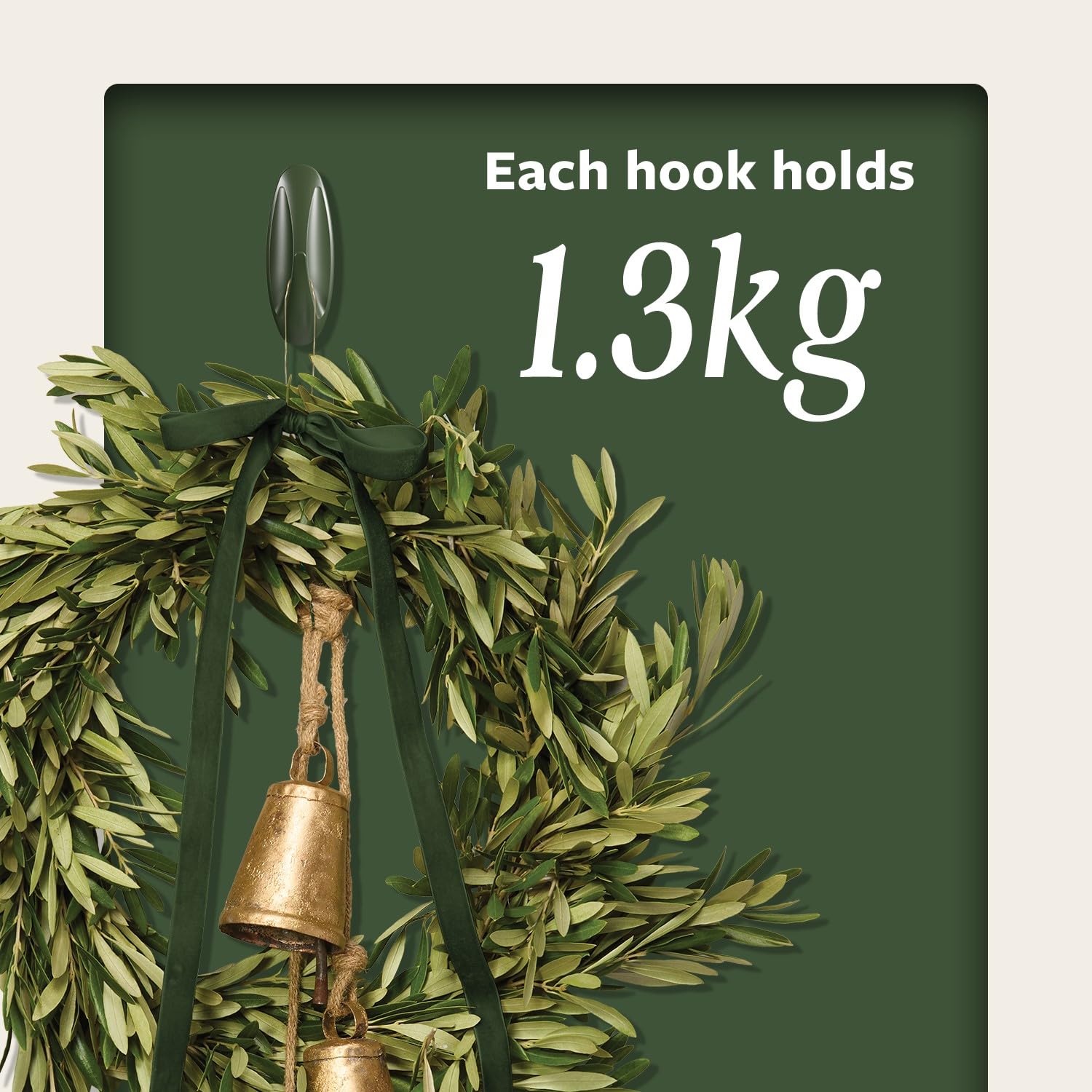 Command Medium Designer Hooks - Damage-Free Hanging | Holds 1.3kg | Rosemary Green (4 Hooks) 4