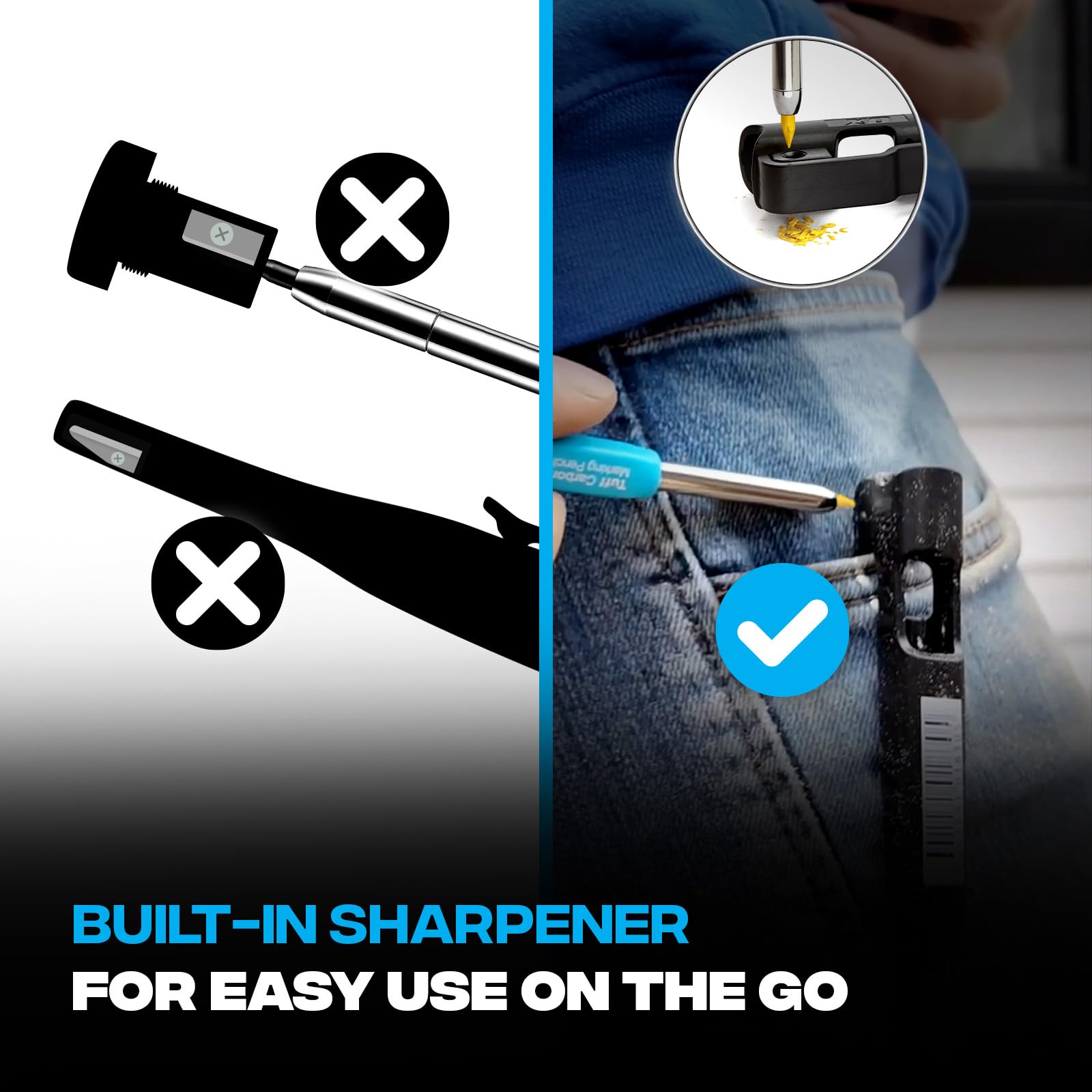 OX Tools OX Tuff Carbon Marking Pencil - 1-Click Advance | Built-in Sharpener | Writes on Wet Surfaces 6