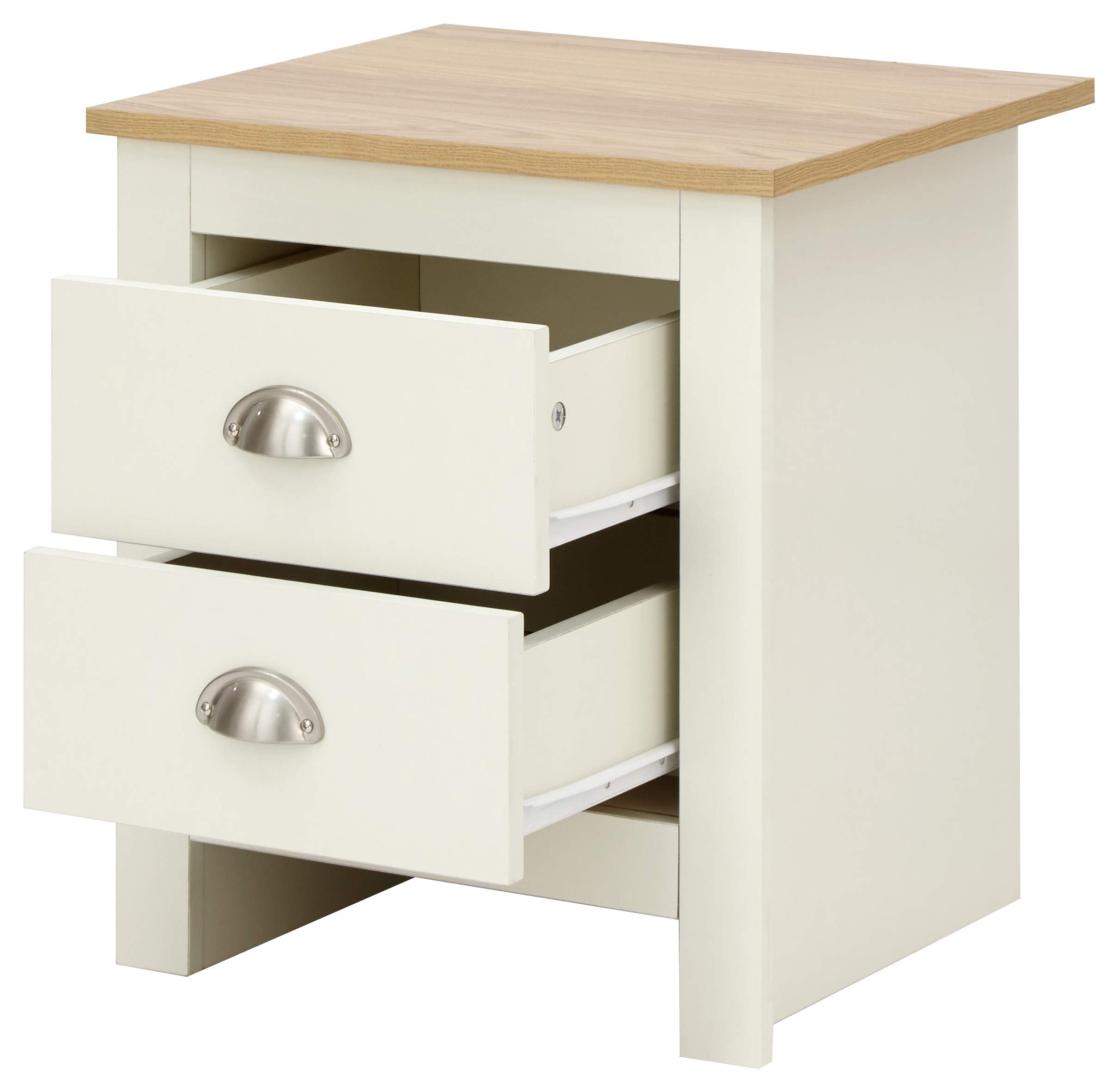 GFW Lancaster 2 Drawer Bedside Table - Cream with Oak Top | Storage | 48.2cm Height 4