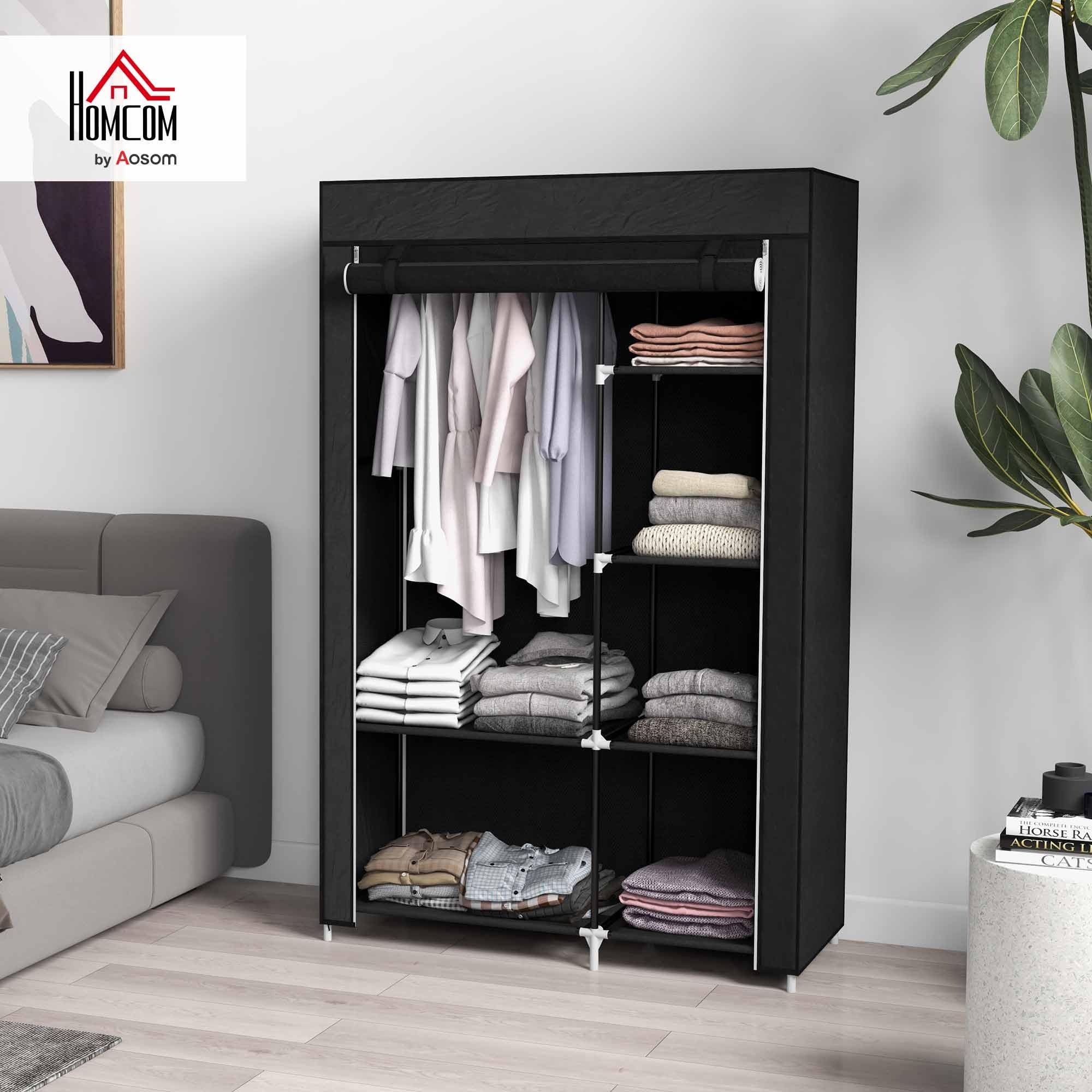 HOMCOM Portable Fabric Wardrobe - 6 Shelves, 1 Hanging Rail, Black | 103W x 43D x 162.5H cm 2