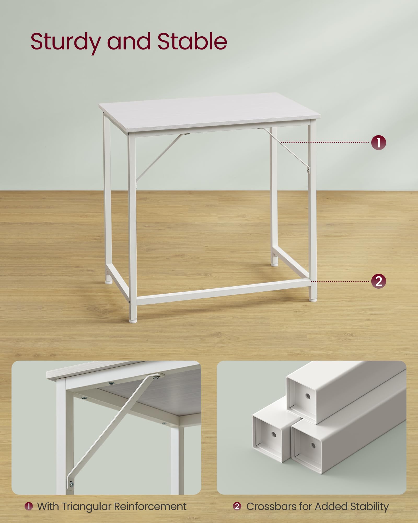 VASAGLE Computer Desk - Compact 80 x 50 cm Workstation | Maple White | Adjustable Feet 5