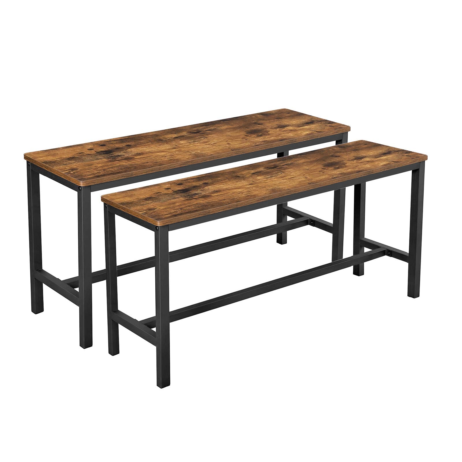 VASAGLE Industrial Style Indoor Benches - Set of 2 | Rustic Brown Wood Alloy & Steel | 108 x 50 x 32.5 cm