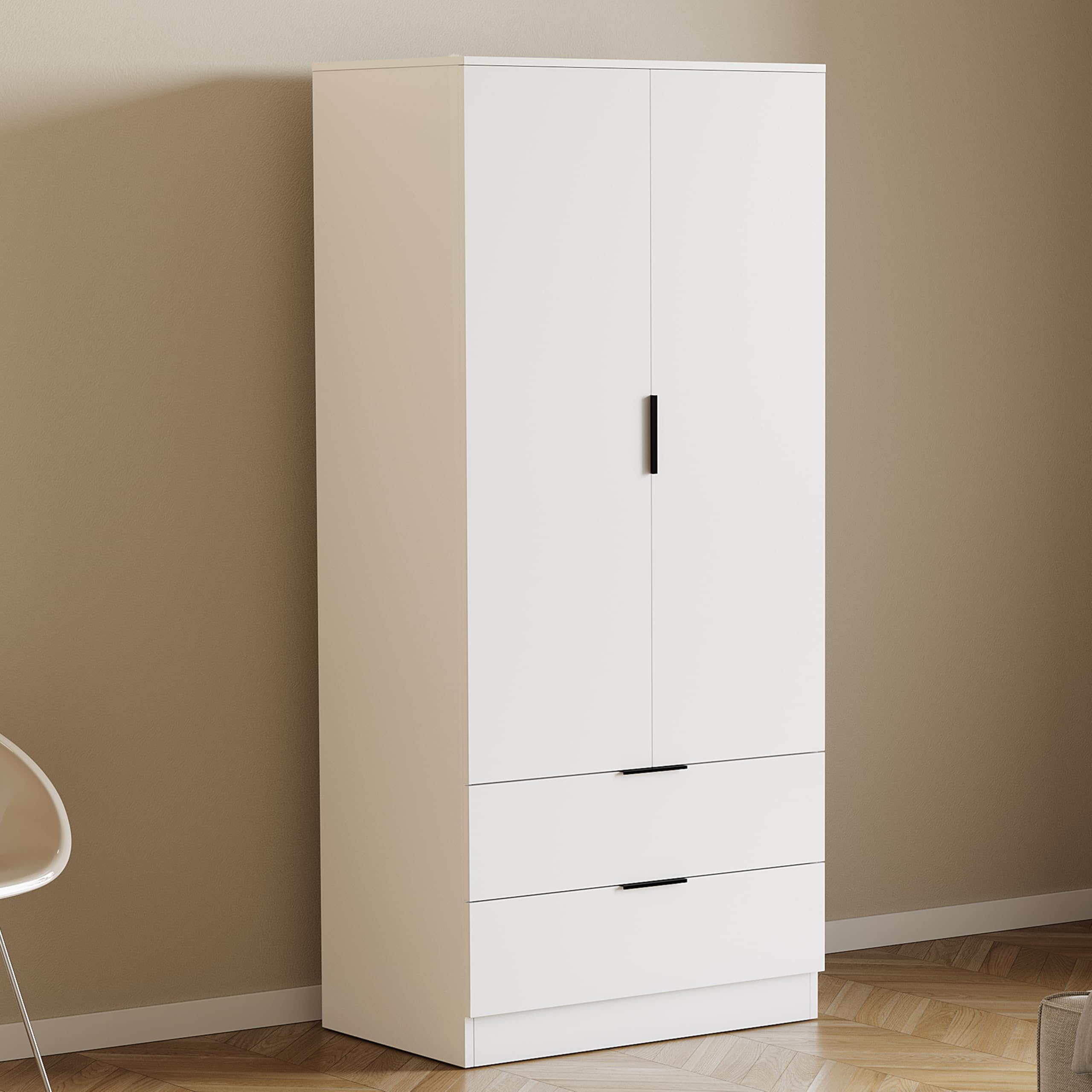 Vida Designs Trega 2 Door 2 Drawer Wardrobe - White | 170cm H x 76cm W | Engineered Wood 1