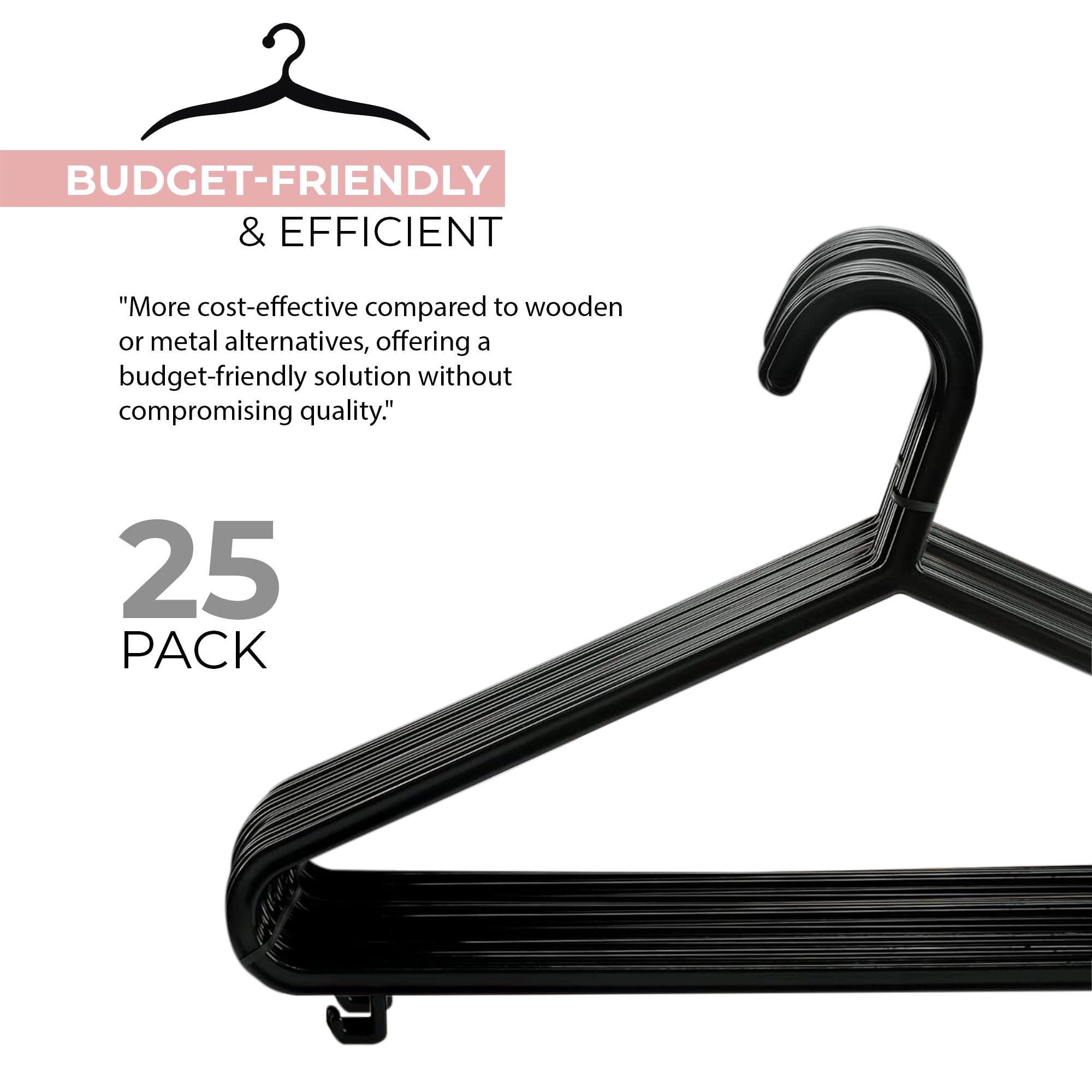 Roe Tenpo Plastic Coat Hangers - 25 Pack Black | Durable, Non-Slip, Space Saving 7