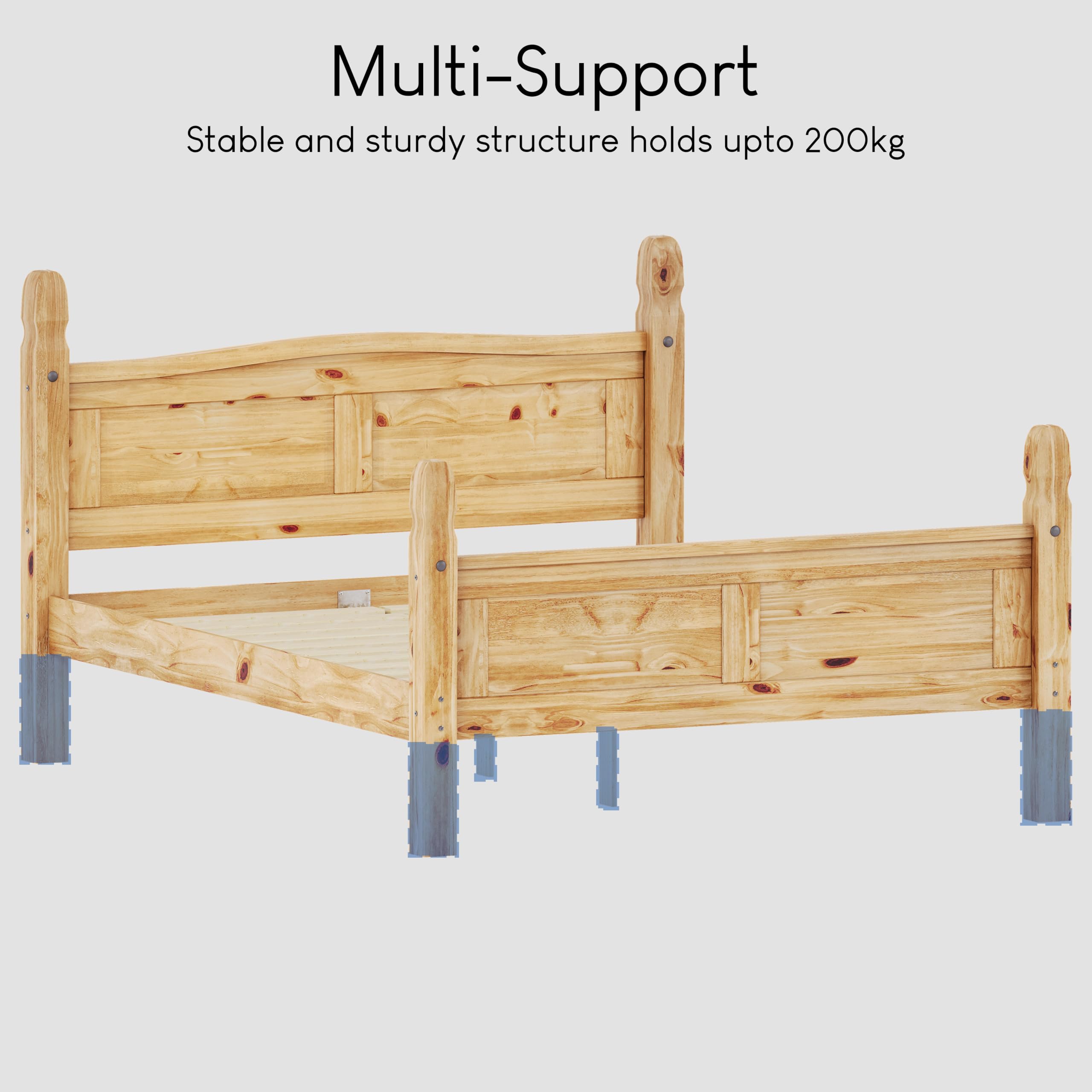 Vida Designs Corona Solid Pine Wood Bed Frame - Double Size | High Foot End | Waxed Finish 6