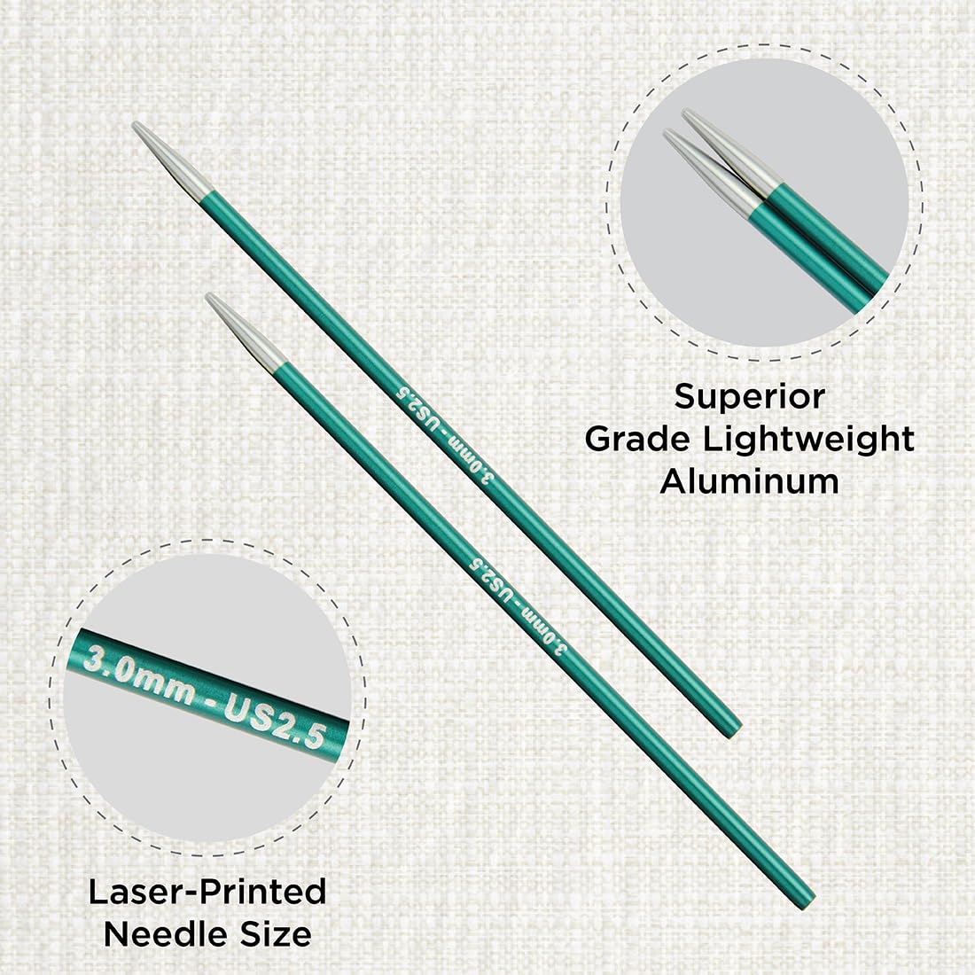 KnitPro Zing Interchangeable Circular Knitting Needles - 3.00mm Size, 28cm Length | Lightweight Aluminium 2