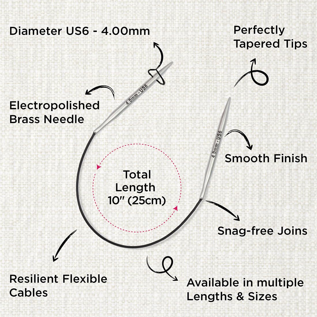 KnitPro Nova Fixed Circular Knitting Needles - 4.00mm | 25cm Length | Brass 3
