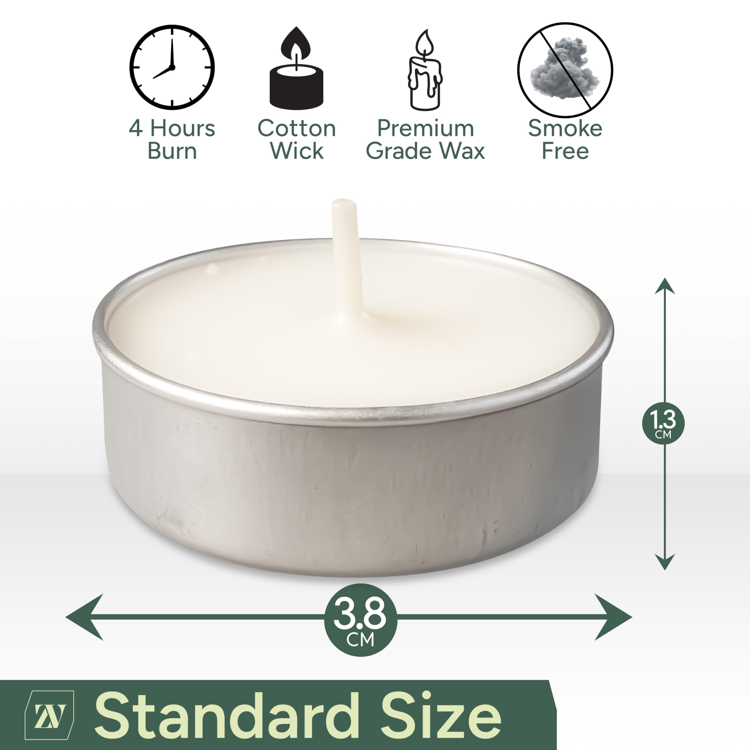 Zuvo Unscented Tea Light Candles - 4-Hour Burn Time | 100 Pack | Lead-Free Cotton Wicks