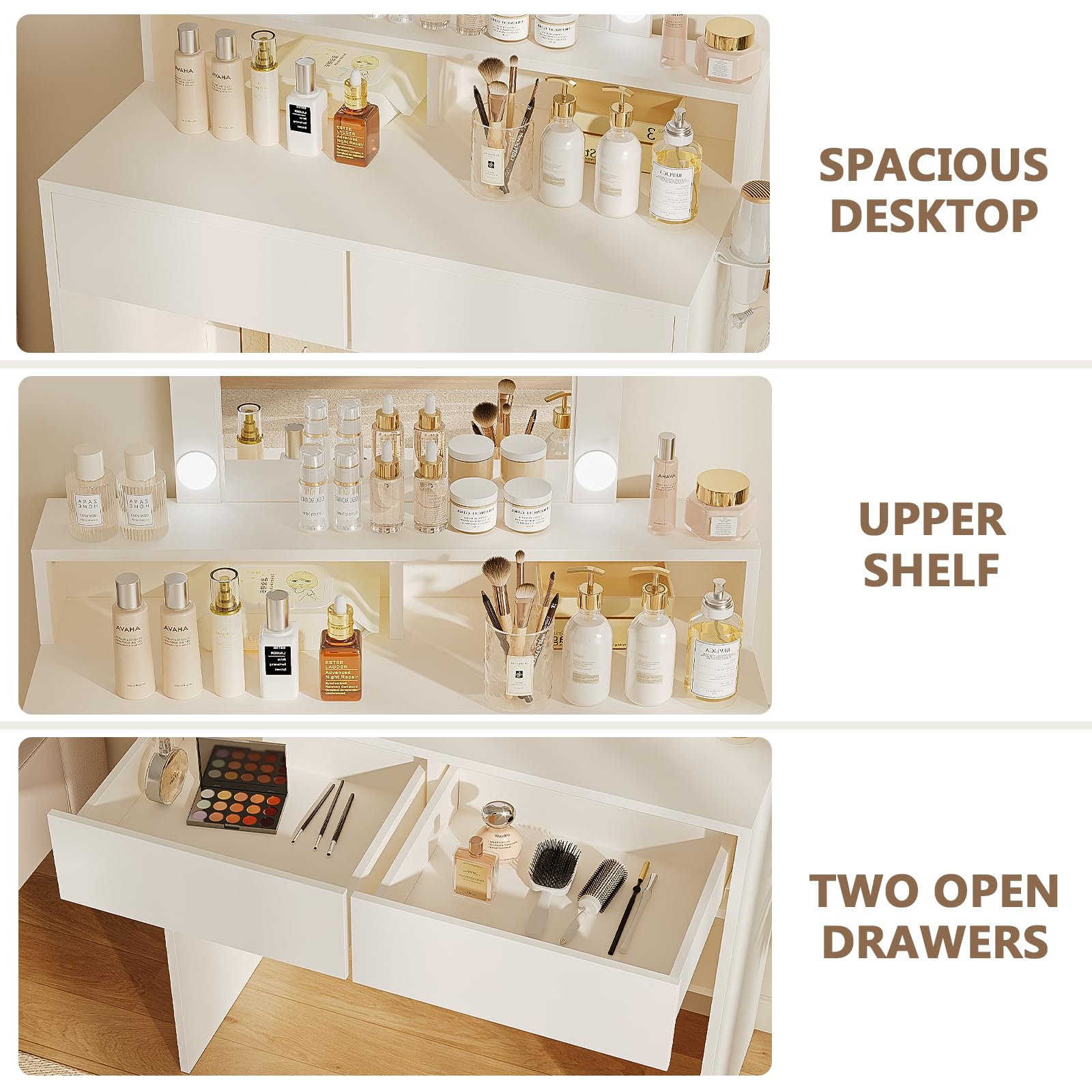 JUMMICO Dressing Table with LED Mirror, 2 Drawers, Hairdryer Stand | 80 x 40 cm White Finish 5
