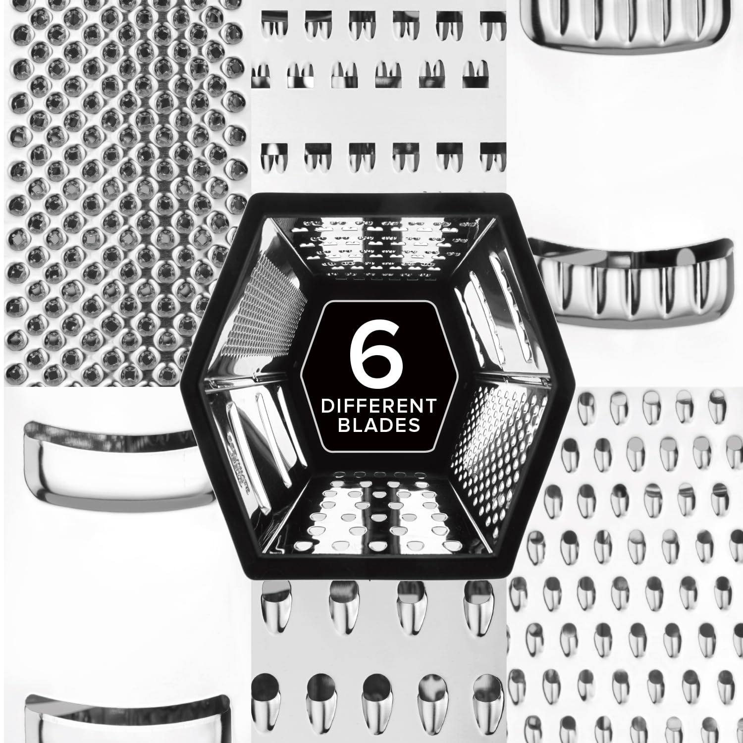 joeji's Kitchen 6-Sided Stainless Steel Cheese Grater with Non-Slip Base and Container 4