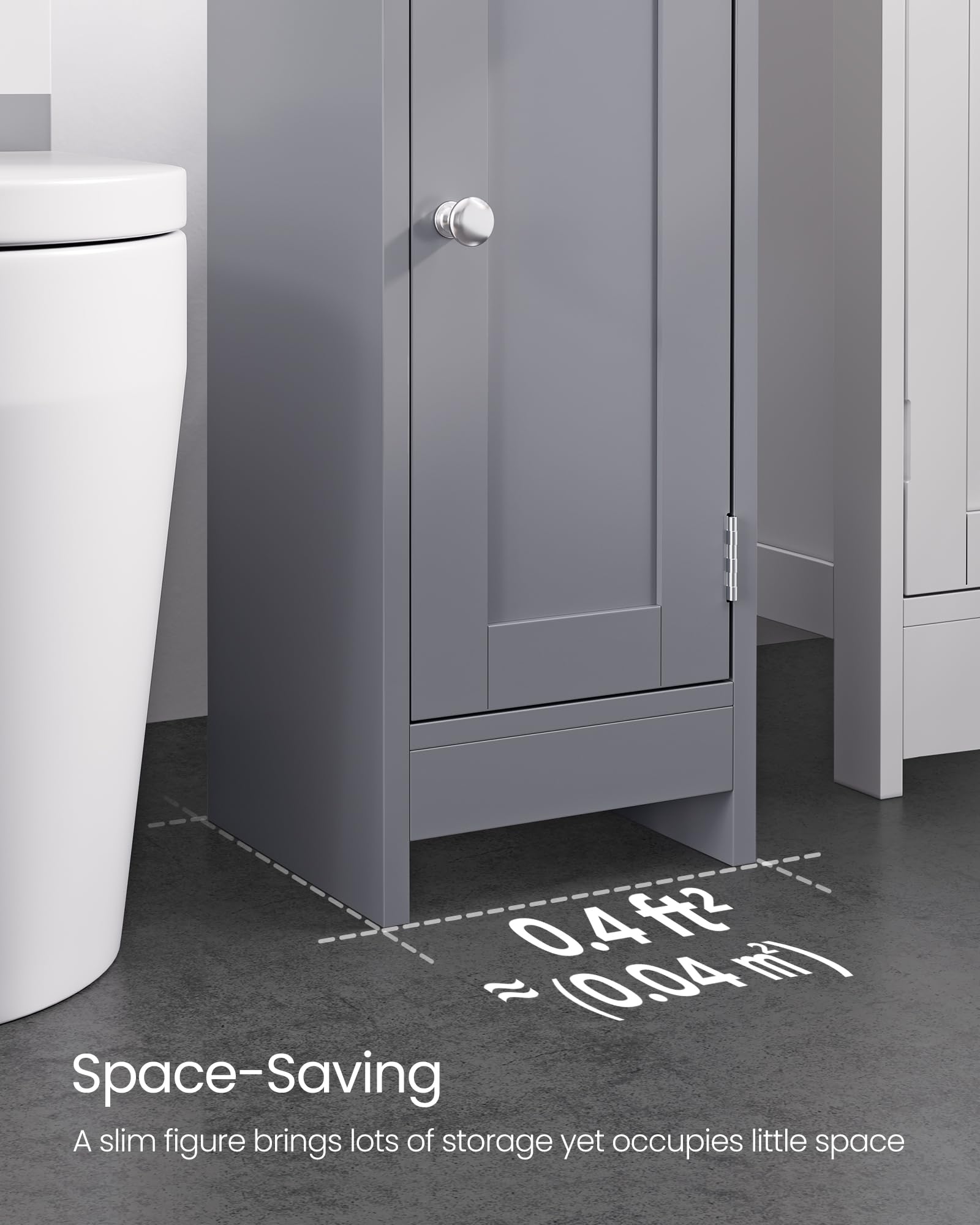 VASAGLE Slim Bathroom Floor Storage Cabinet | Dove Grey | 80H cm | Adjustable Shelves 7