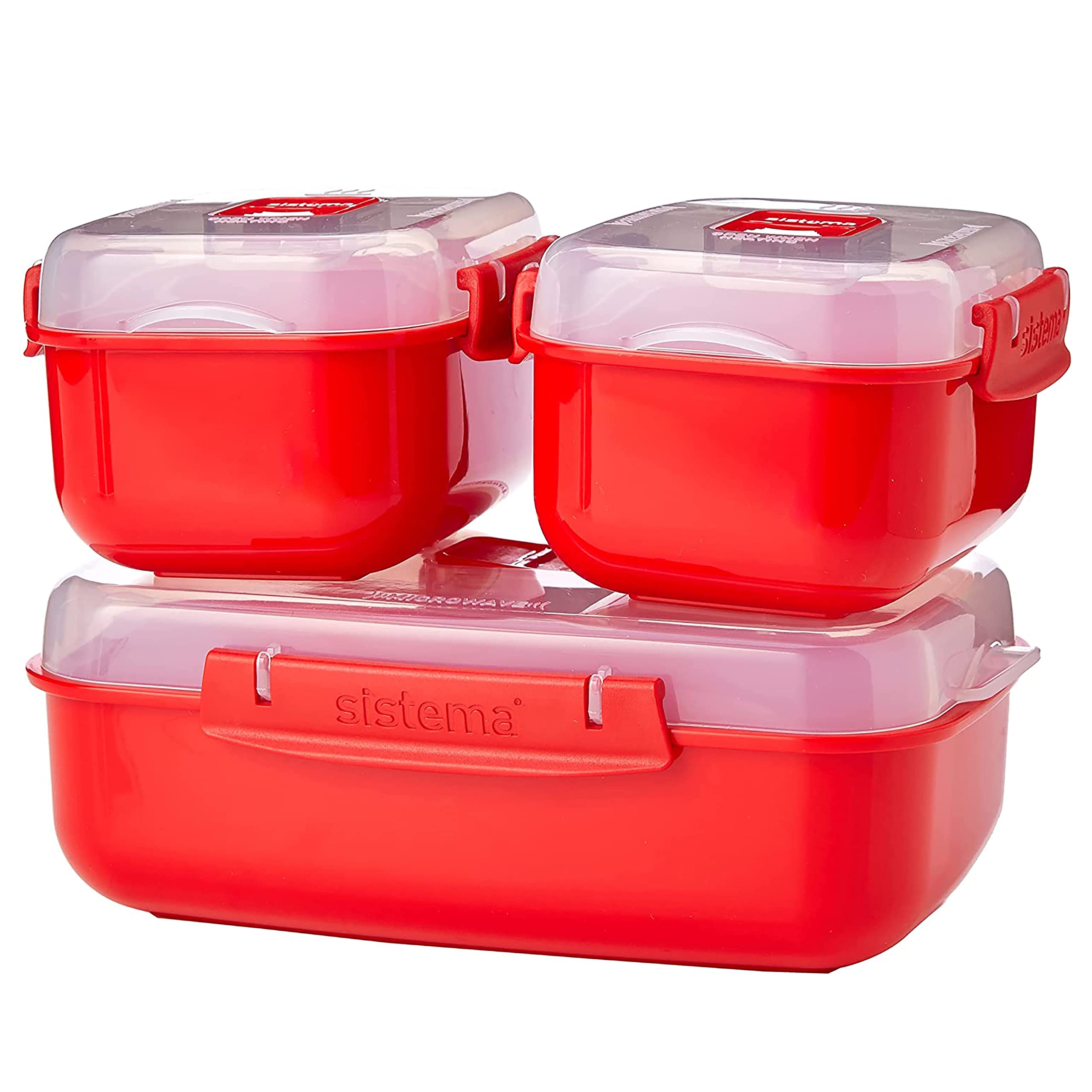 Sistema Heat and Eat Microwave Container Set - 3 Count (1.25 L, 525 ml) | BPA-Free, Red 8
