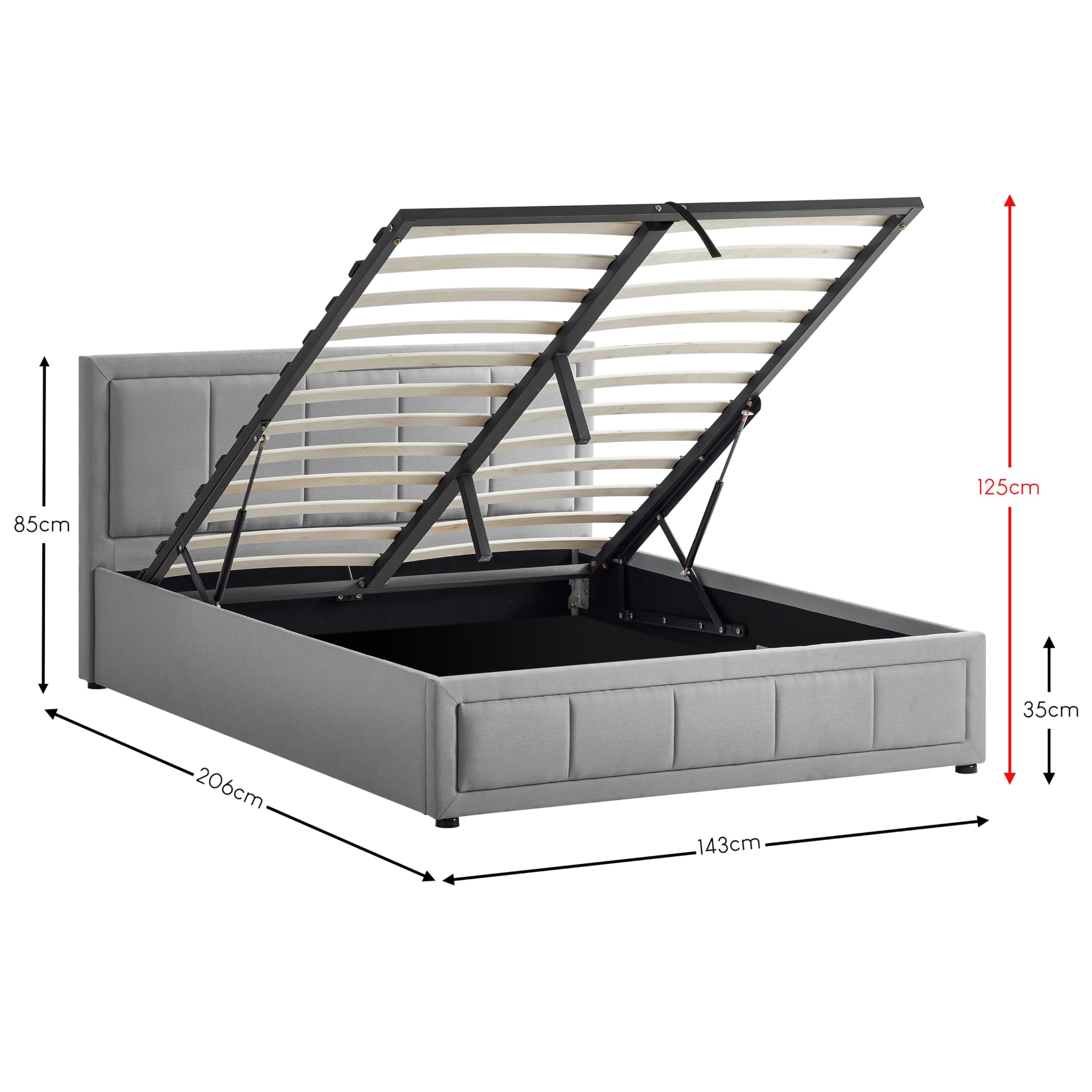 Vida Designs Vanita Double Fabric Bed Frame - Light Grey | Ottoman Storage | Linen Effect 2
