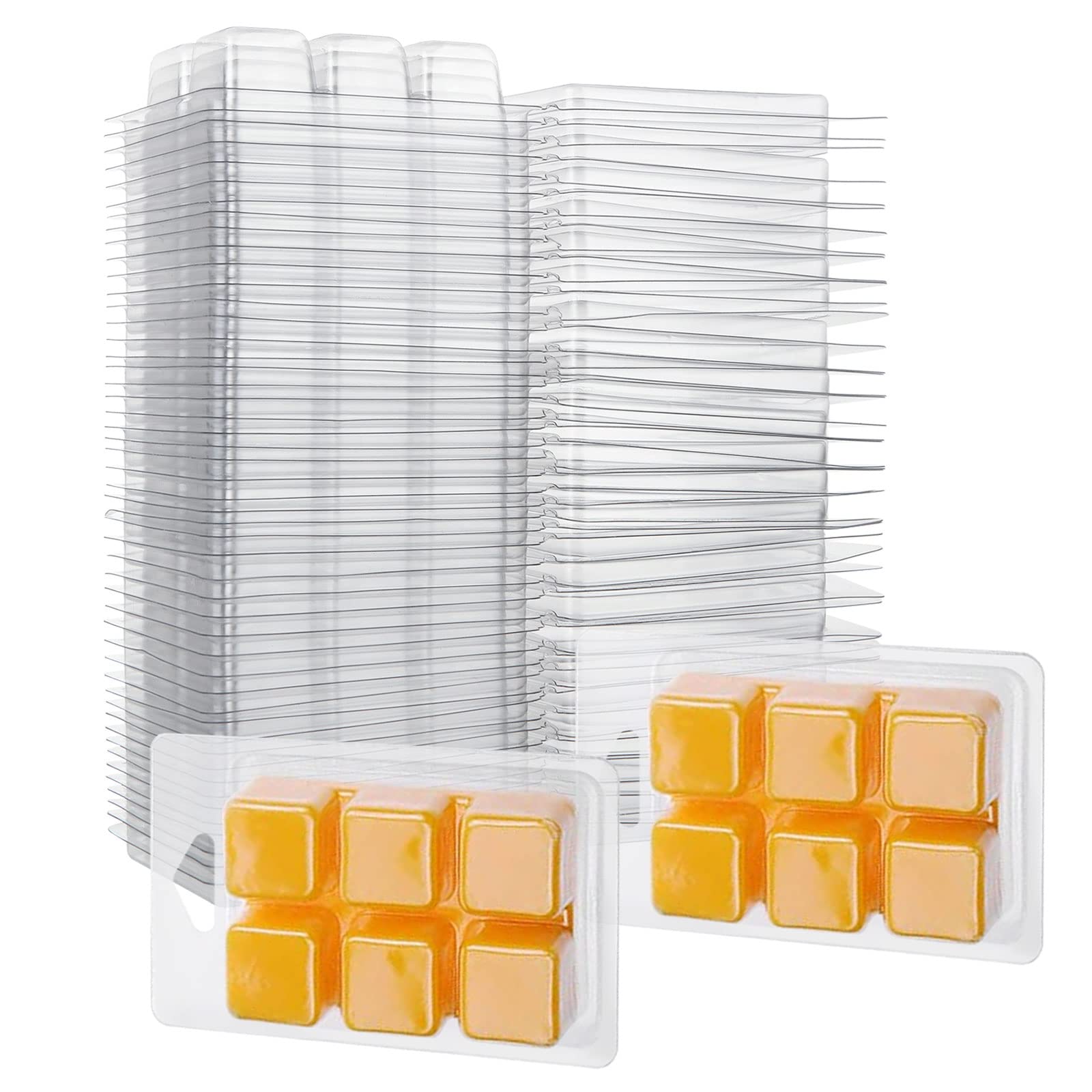 ASelected Wax Melt Molds - 100 Pcs Clear Plastic Clamshell with 6 Cavities | Reusable PET Material 1