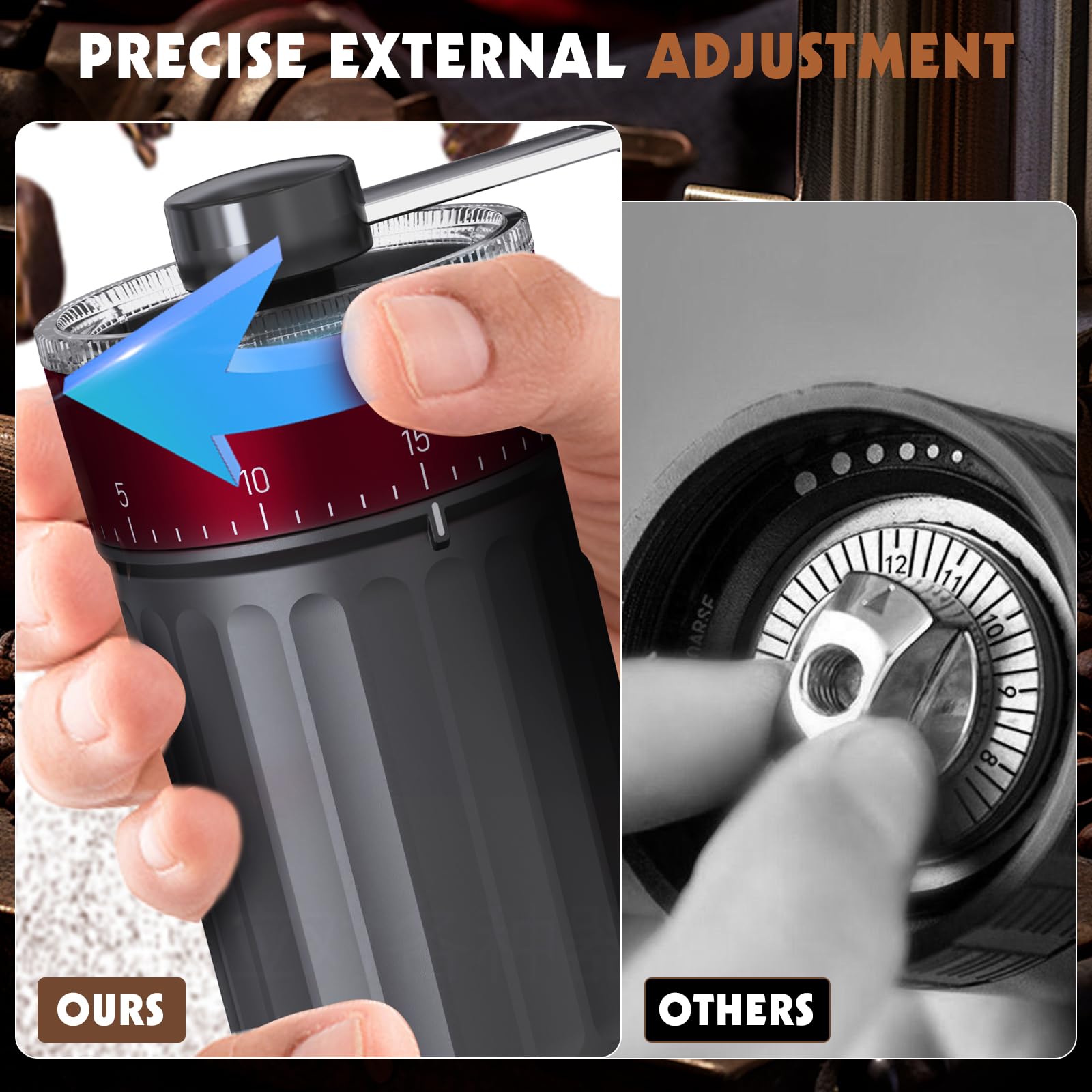 Woobroo Manual Coffee Grinder - 40 External Adjustment Settings | Ceramic Core | Black 6