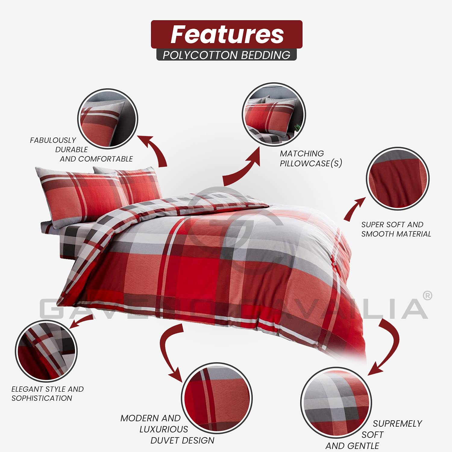 GC GAVENO CAVAILIA Waverley Check Double Duvet Cover Set | Red Polyester-Cotton | 3-Piece 2