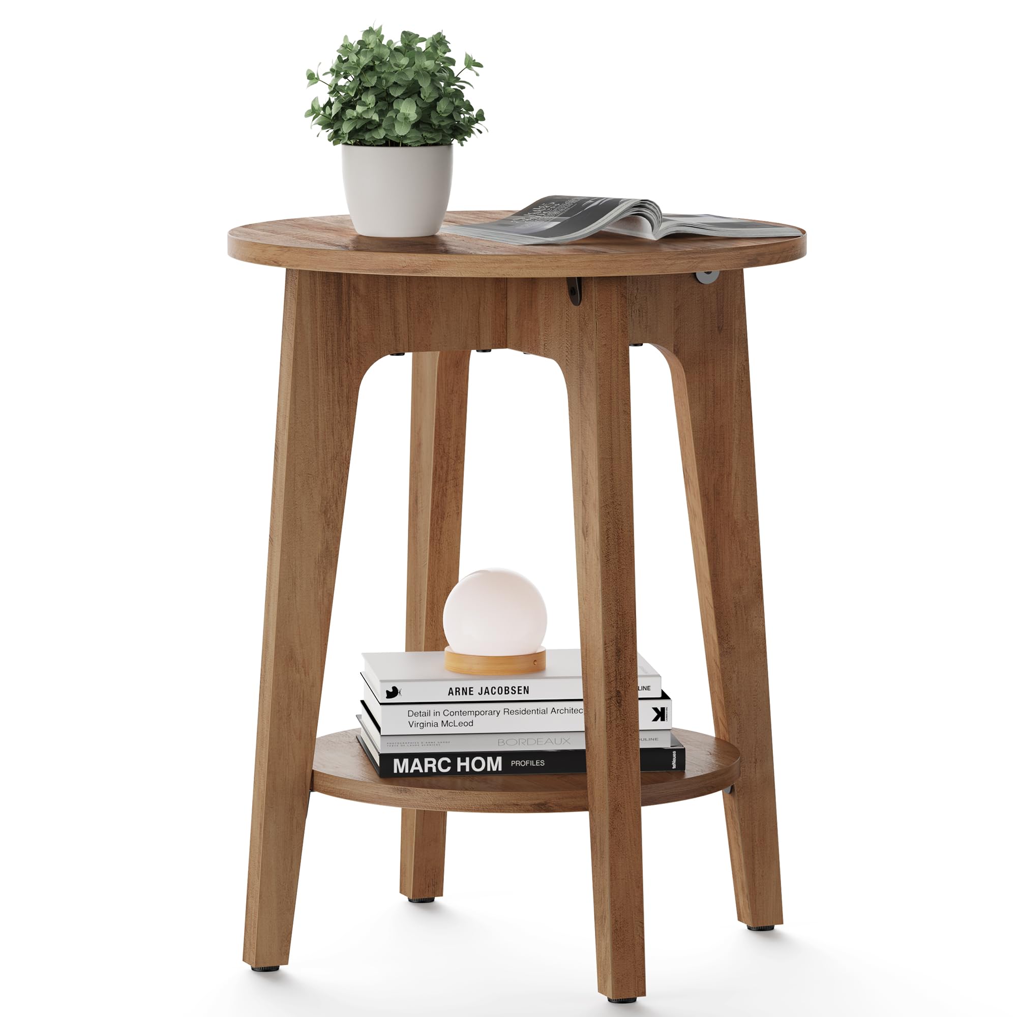 VASAGLE Modern Round End Table - Honey Brown, 2-Tier Storage | 40x50 cm 1