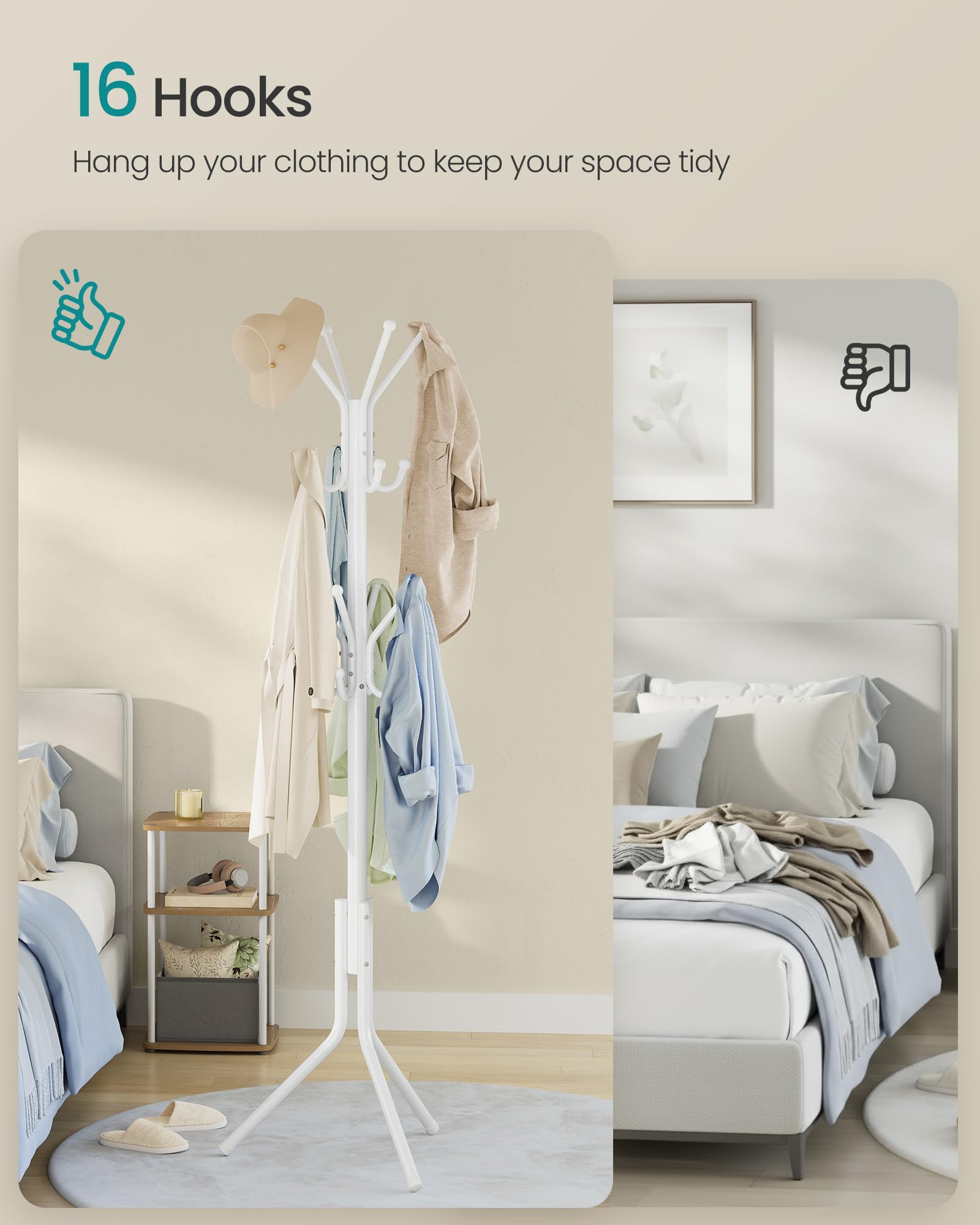 SONGMICS Freestanding Metal Coat Rack - 16 Hooks, Cloud White | 48x43x175 cm 3