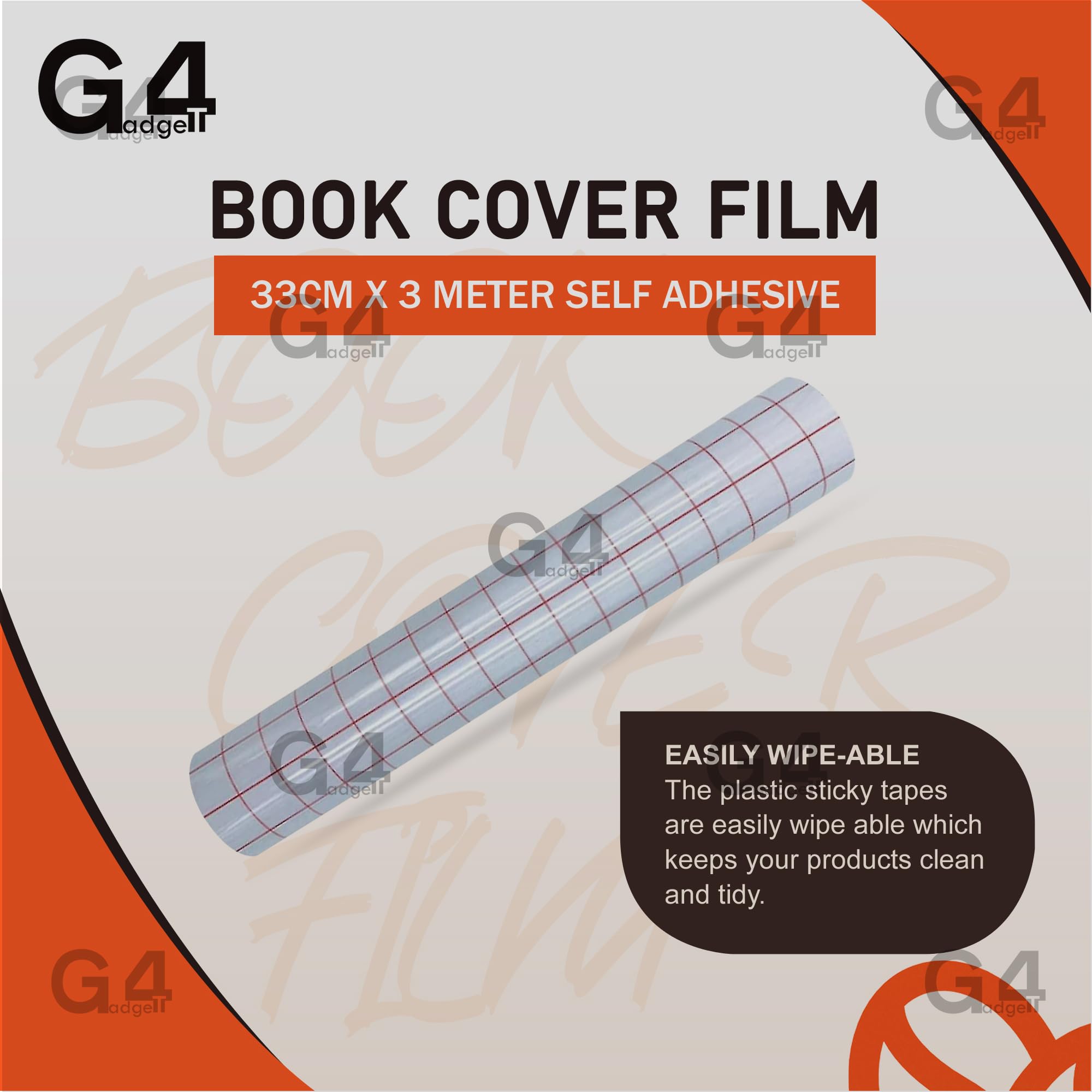 G4GADGET Clear Self-Adhesive Plastic Book Cover Film - 33 cm x 1 Meter | Repositionable | Grid-Lined Backing 2