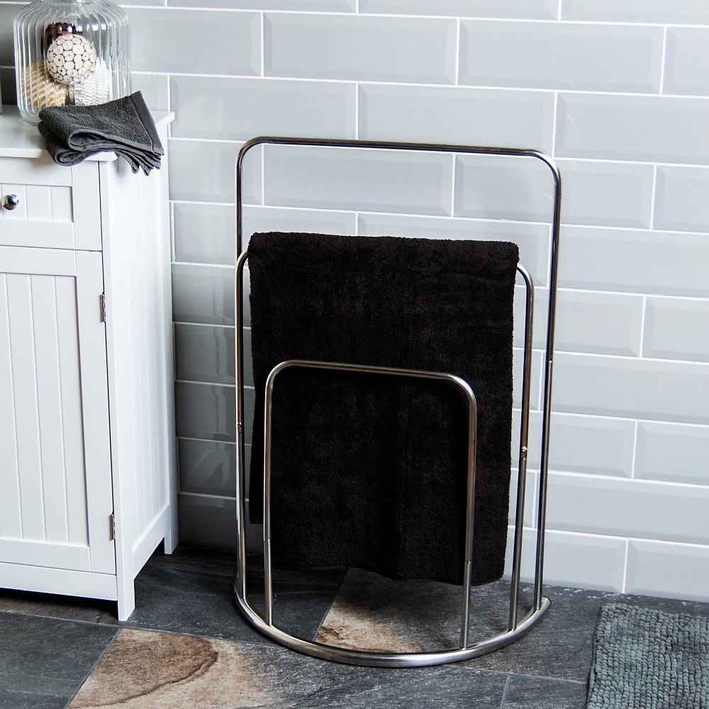 Bath Vida 3-Tier Free Standing Towel Rack - Curved Rails, Chrome Stainless Steel 2