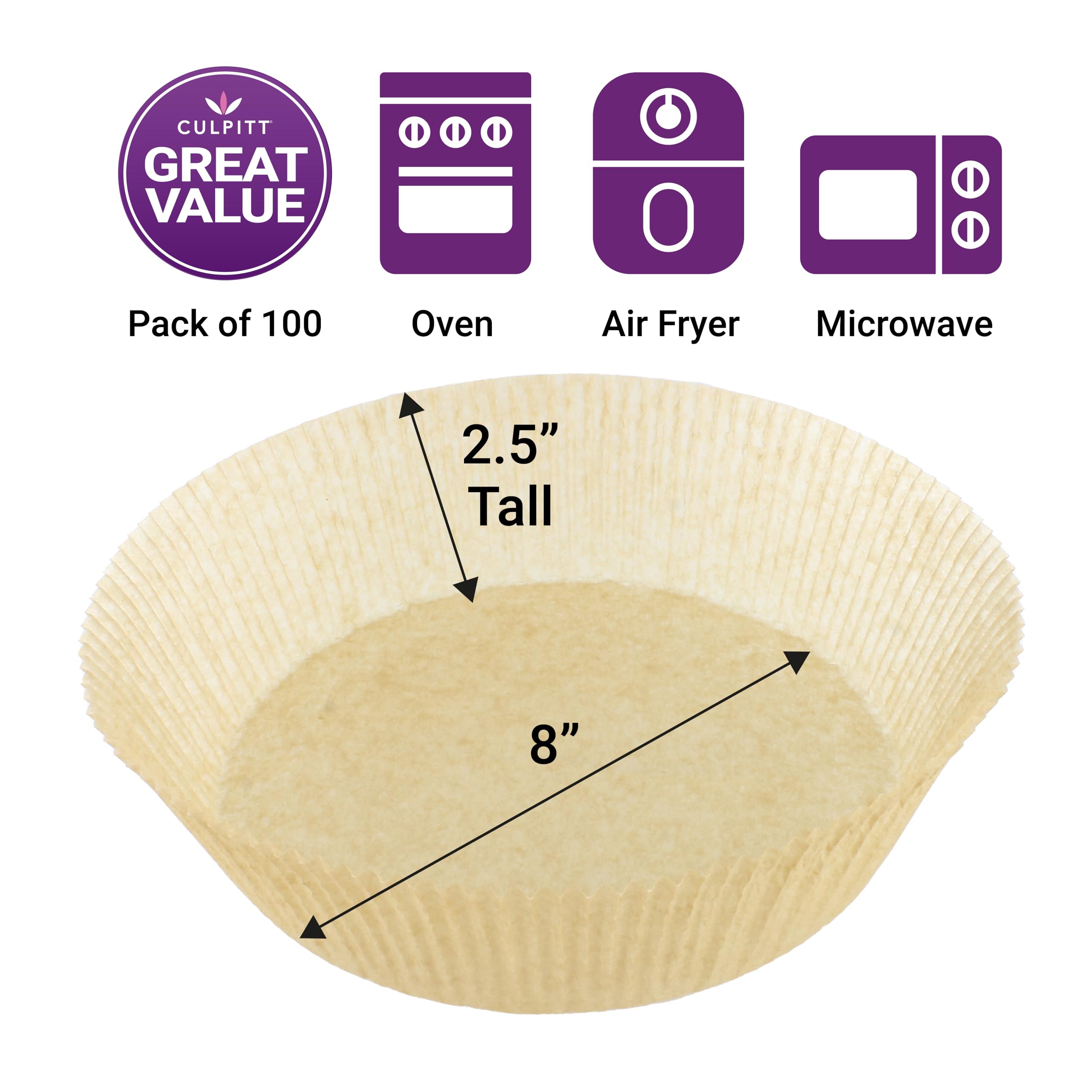 Culpitt 8 Inch Cake Tin Liners - 100 Pack, Non-Stick Siliconised Greaseproof Paper, Heat Resistant to 230°C 2