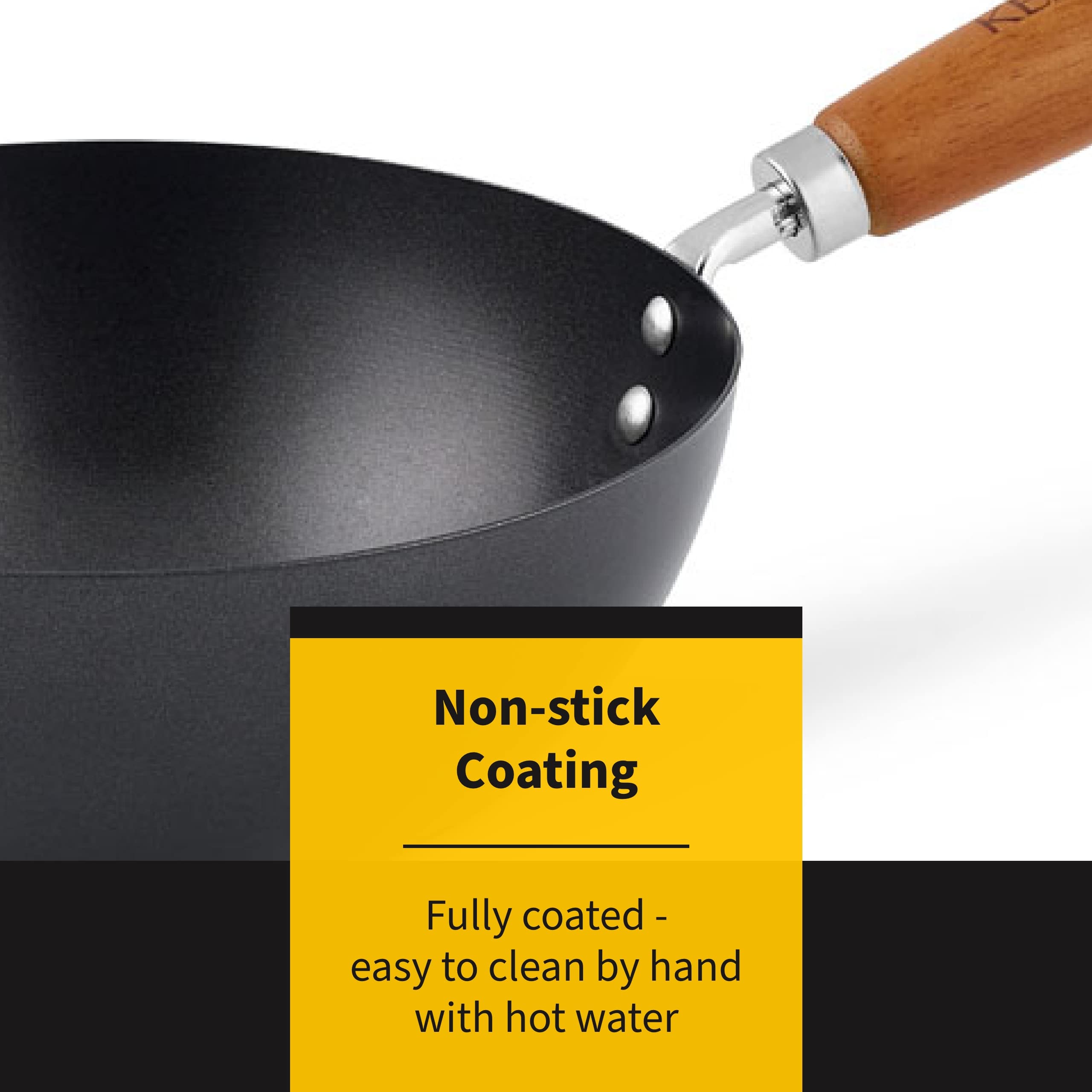 Ken Hom Carbon Steel Wok - 31cm Non-Stick Flat Base for Gas/Electric/Ceramic Hobs 3