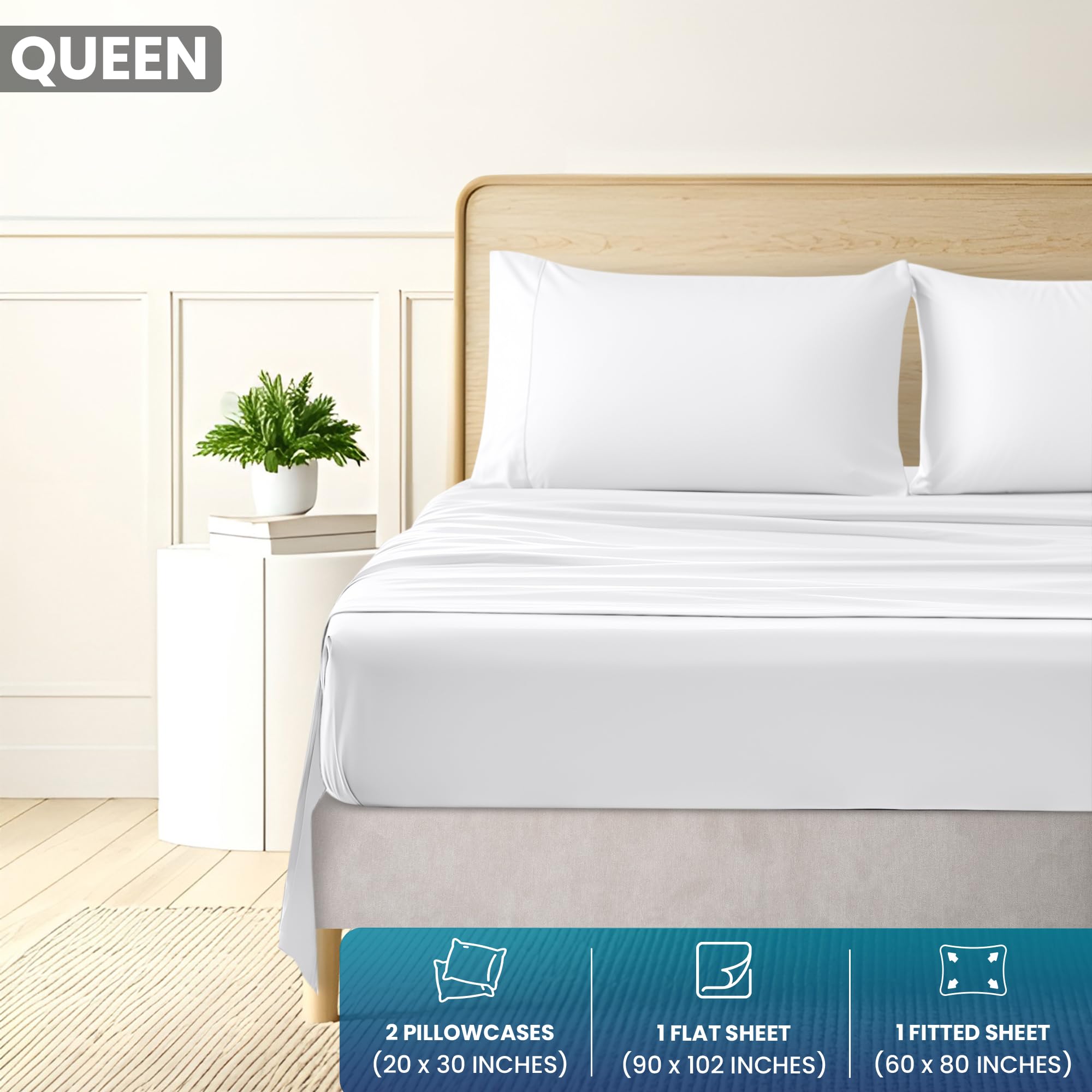 Utopia Bedding Queen Sheet Set - 4-Piece Brushed Microfiber Soft Sheets in White | 15-Inch Deep Pocket 2