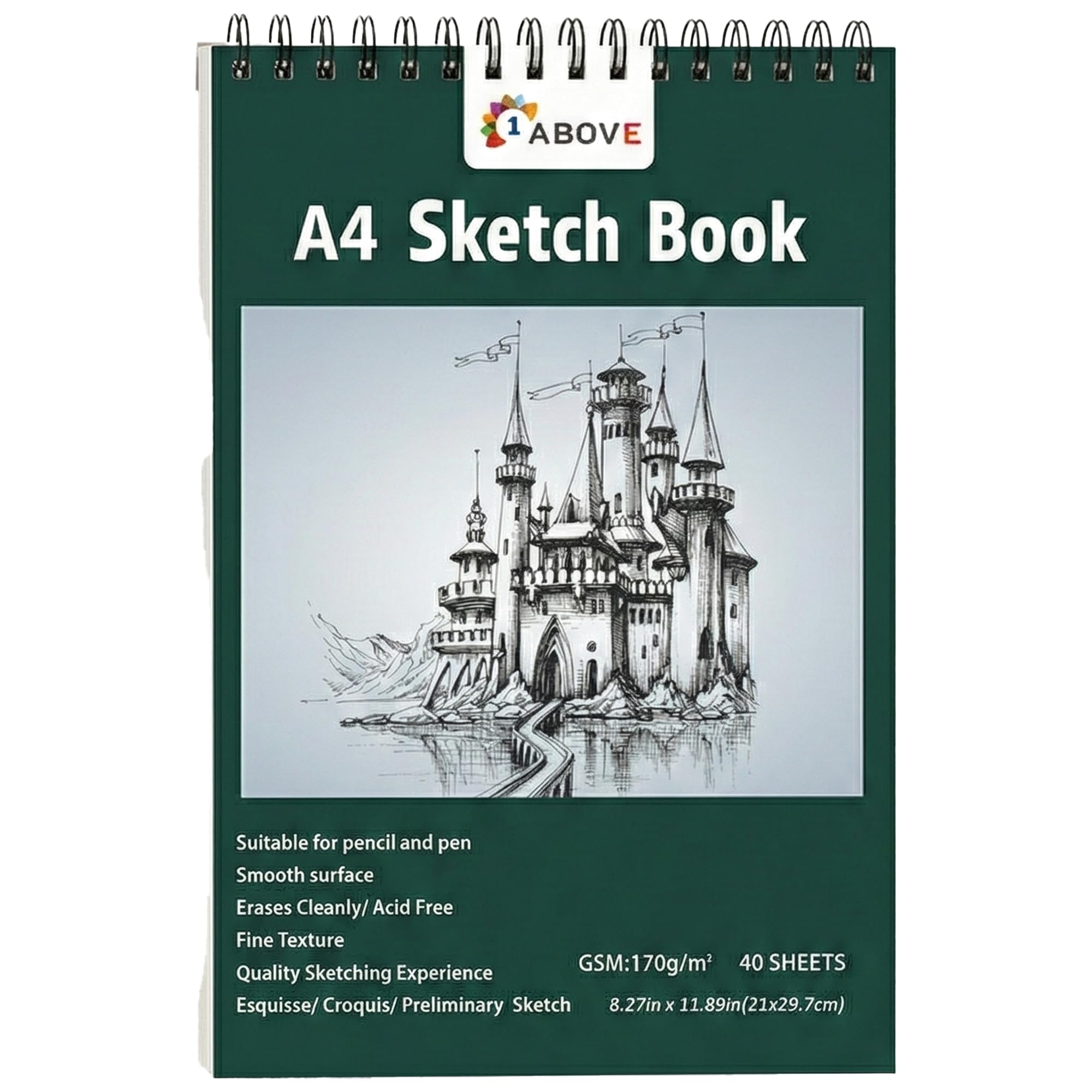 1ABOVE Artists Sketch Pad - A4 Spiral Bound, 40 Sheets, 170gsm Acid-Free Paper