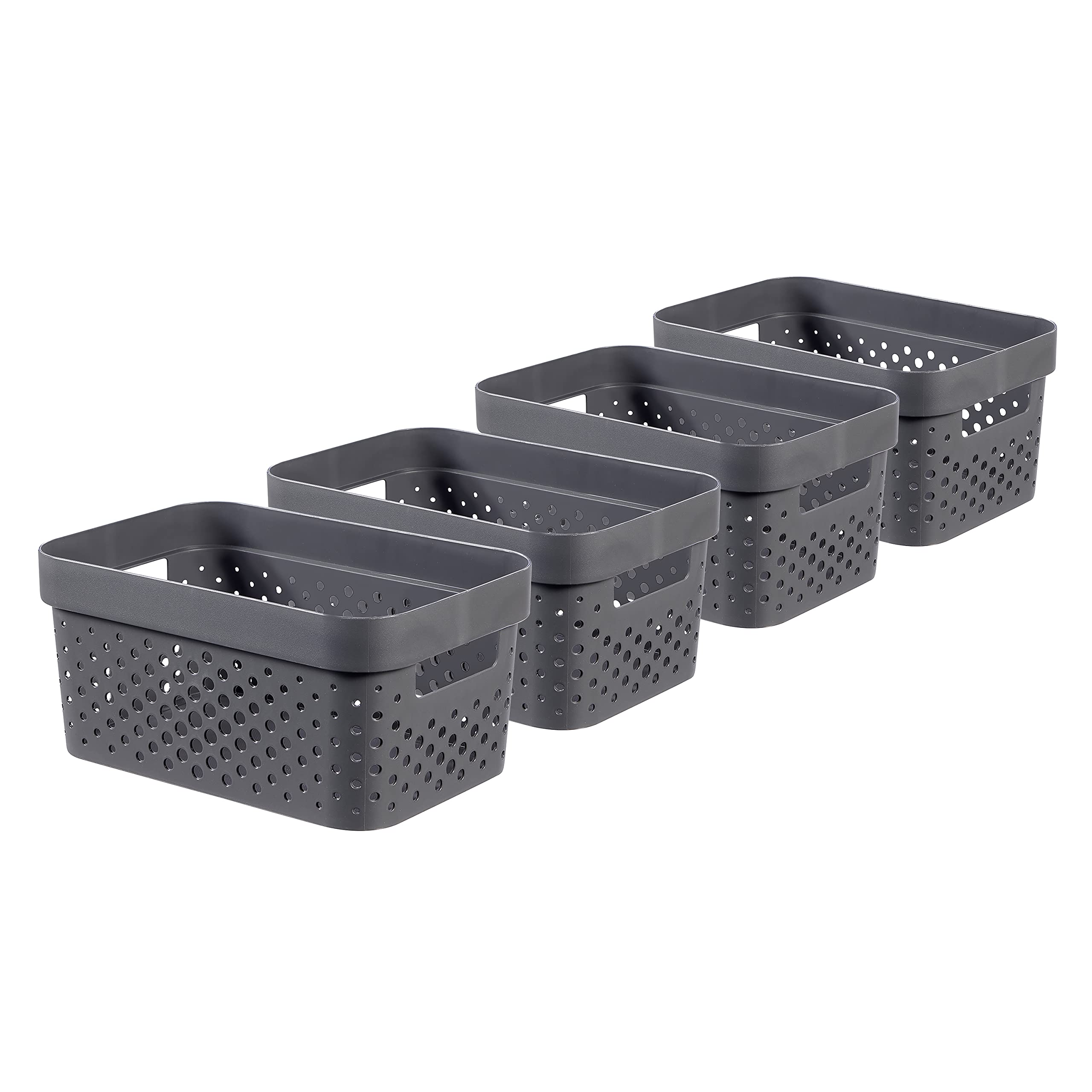 CURVER Infinity Dots Set of 4 Rectangular 4.5L Storage Boxes | 100% Recycled Resin | Dark Grey 1