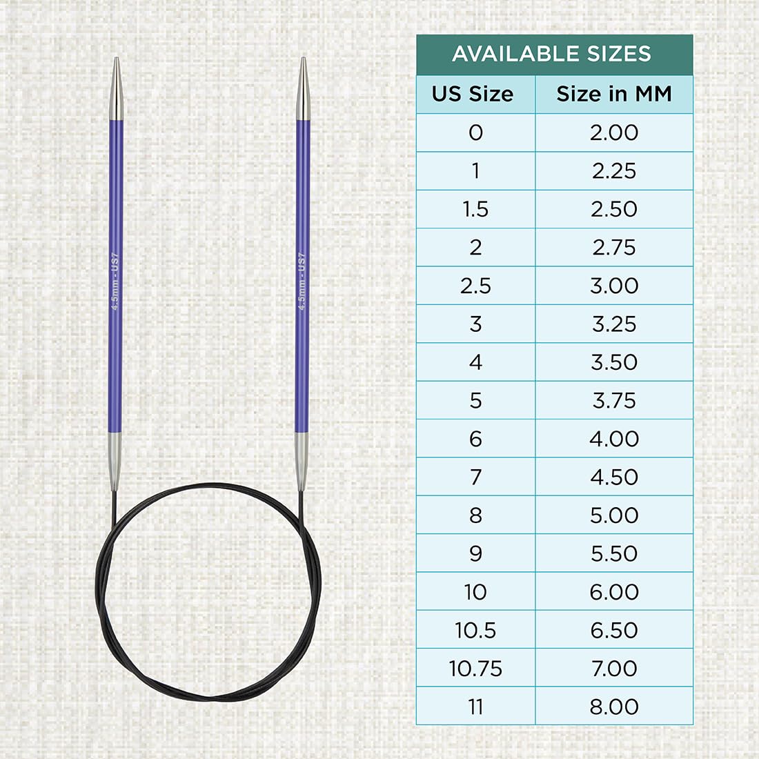 KnitPro Zing Fixed Circular Knitting Needles - 4.50mm Size, 40cm Length | Lightweight Aluminium 4