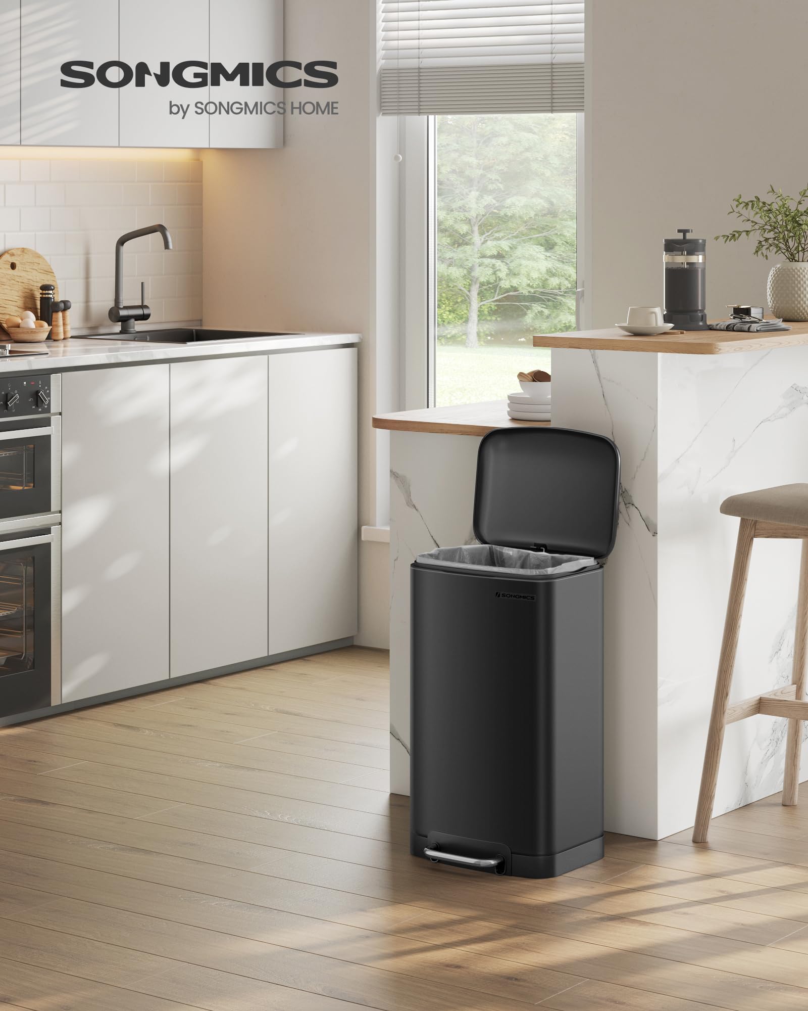 SONGMICS Kitchen Bin - 8 Gallon (30L) Steel Pedal Bin with Soft Close Lid | Black LTB01BK 2