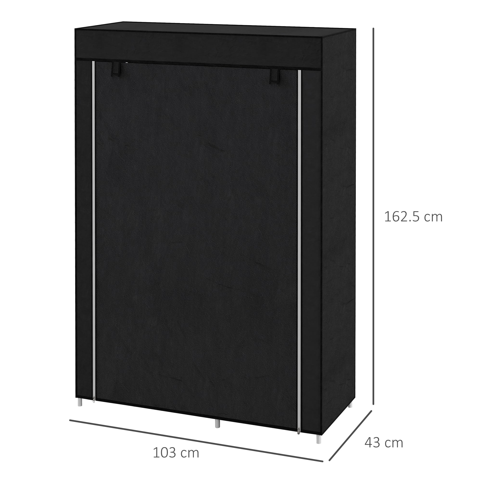 HOMCOM Portable Fabric Wardrobe - 6 Shelves, 1 Hanging Rail, Black | 103W x 43D x 162.5H cm 7