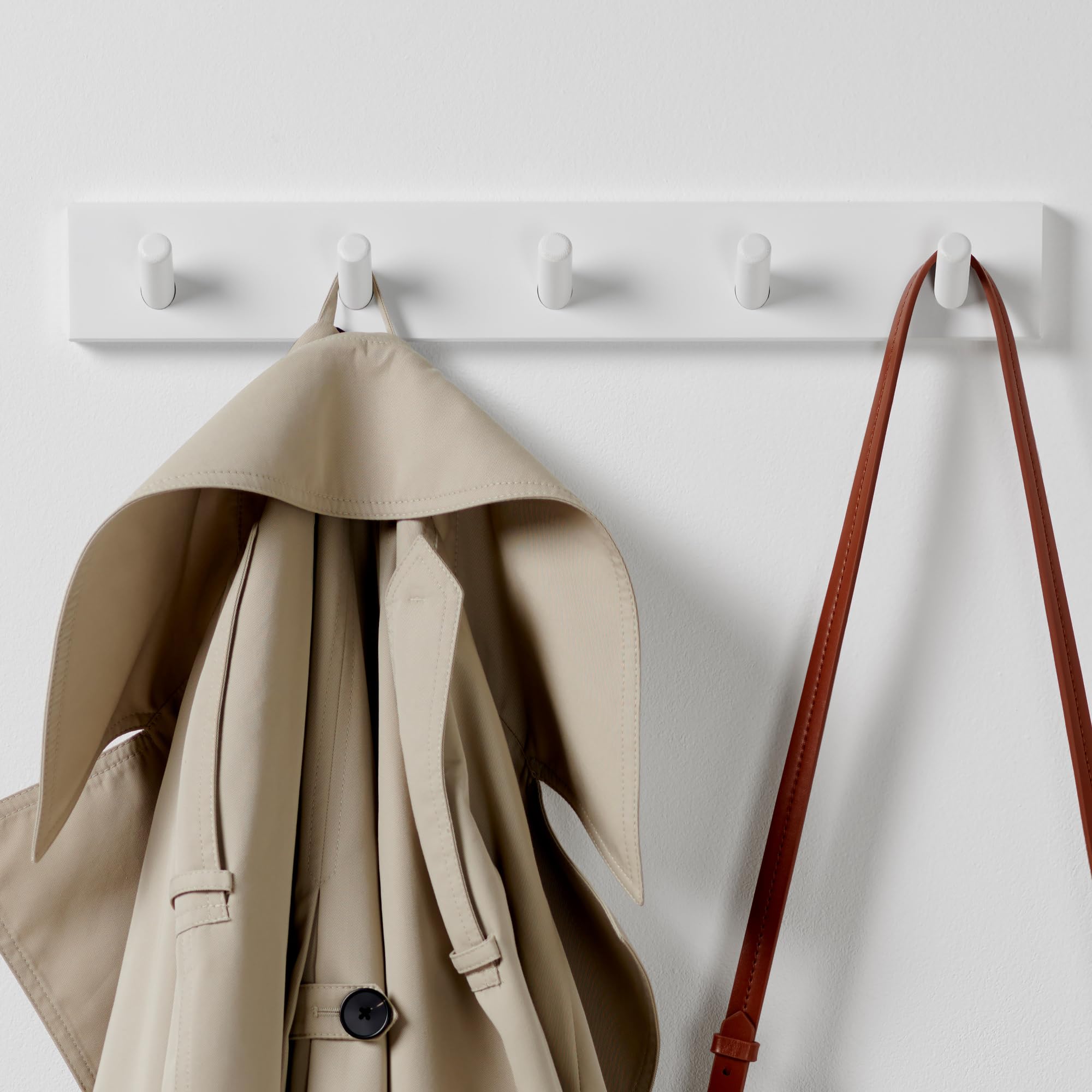 LARHN White Bamboo Wall Coat Rack - 5 Hooks, Heavy Duty, Max 20 kg Capacity