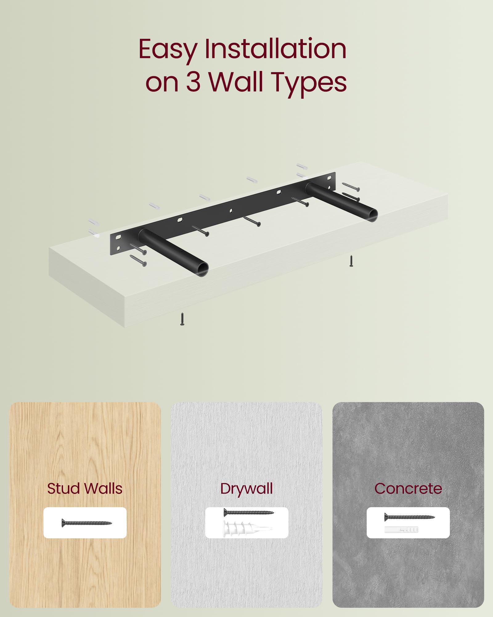 VASAGLE Floating Wall Shelf - Snow White | 60 cm Width | MDF & Steel | Max Load 10kg 6