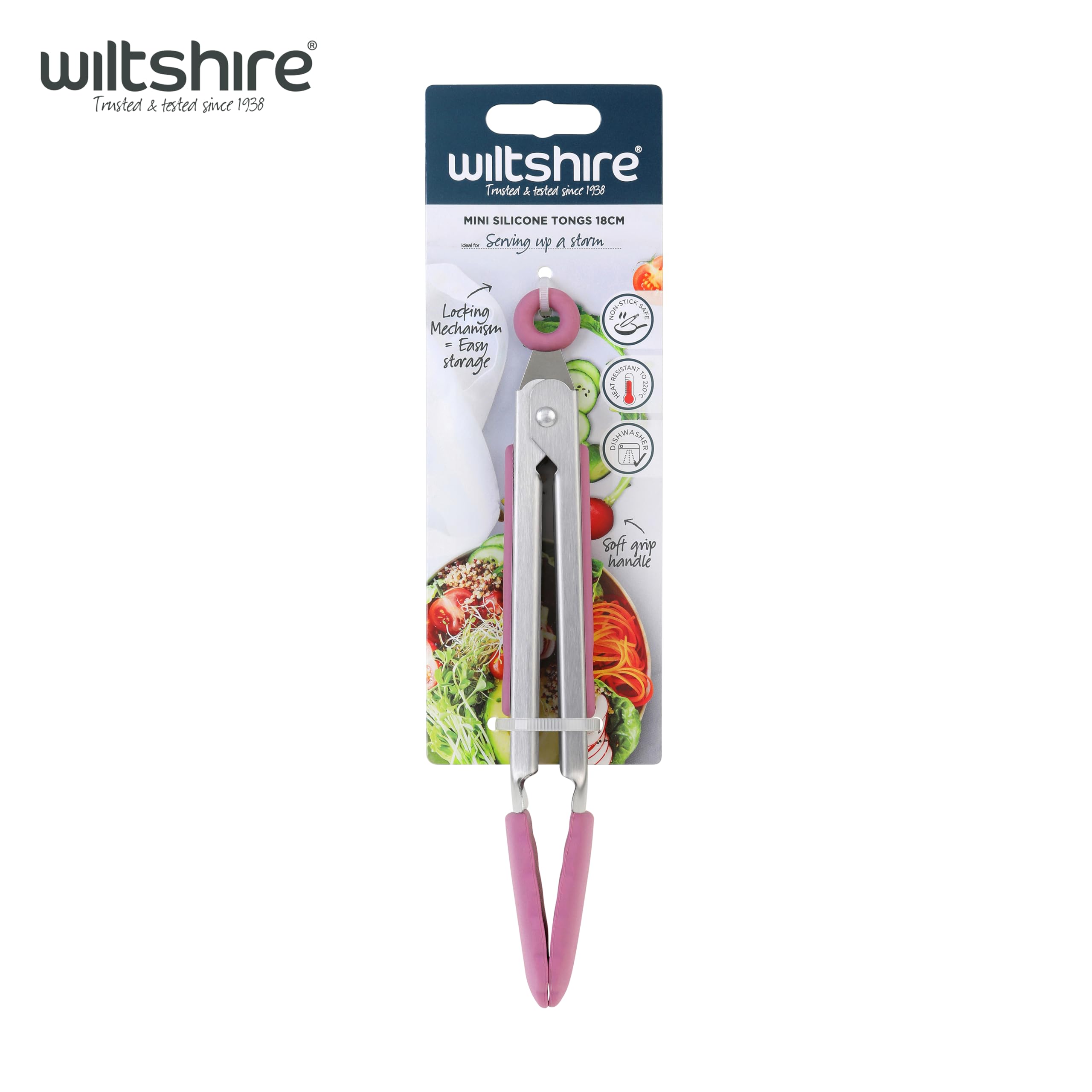 Wiltshire Mini Silicone Kitchen Tongs - 18cm, Heat-Resistant up to 220°C, Non-Stick Safe | Studio Pink 4