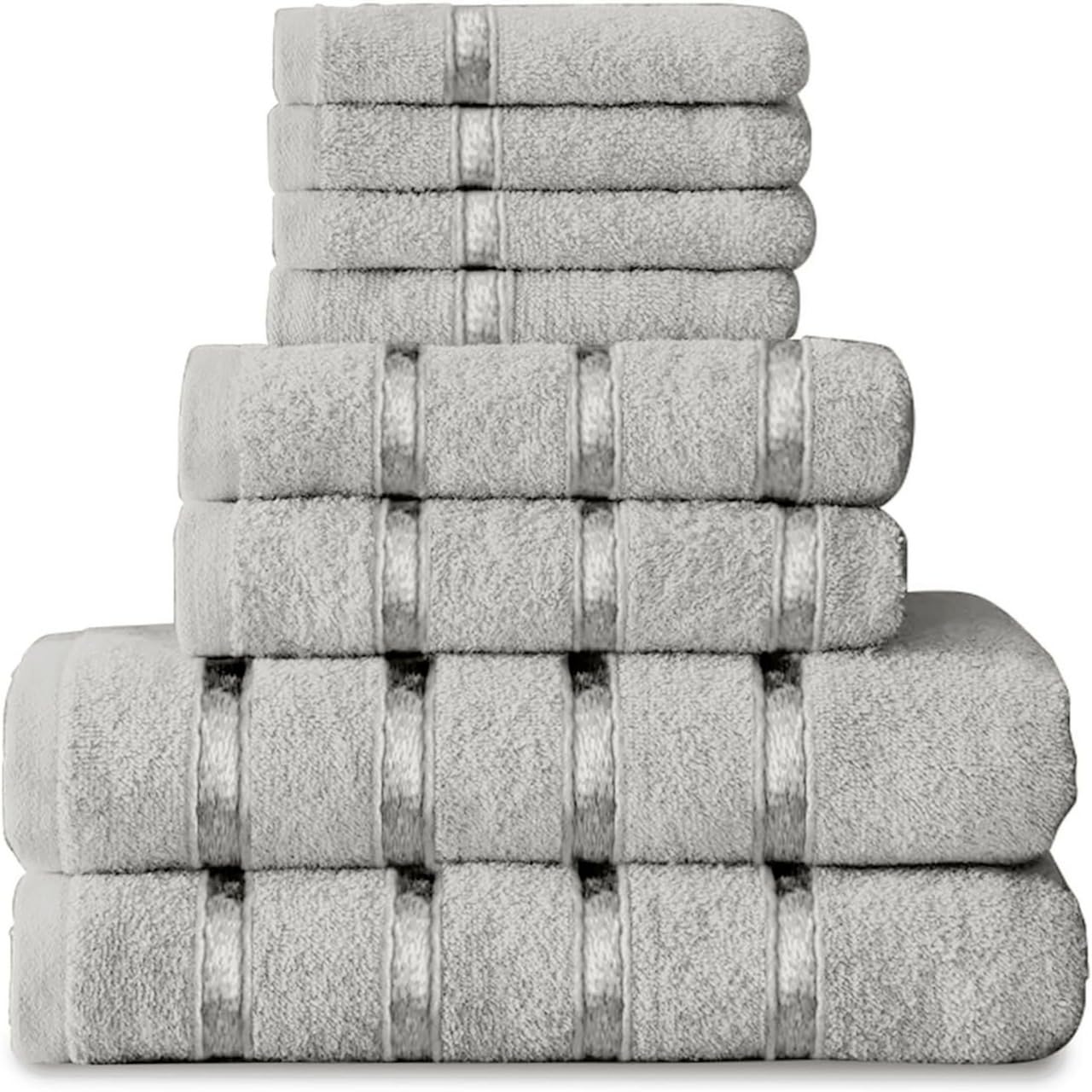 GC GAVENO CAVAILIA 8 Piece Towel Set - 450 GSM, Silver, 100% Cotton | 2 Bath, 2 Hand, 4 Face Towels 1