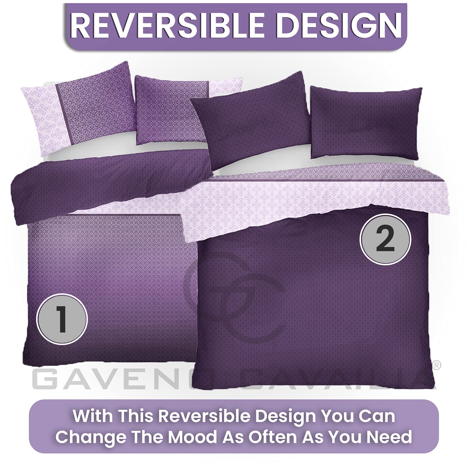 GC GAVENO CAVAILIA Urban Ombre Polycotton Duvet Cover Set | King Size | Purple | 3 Pieces 6