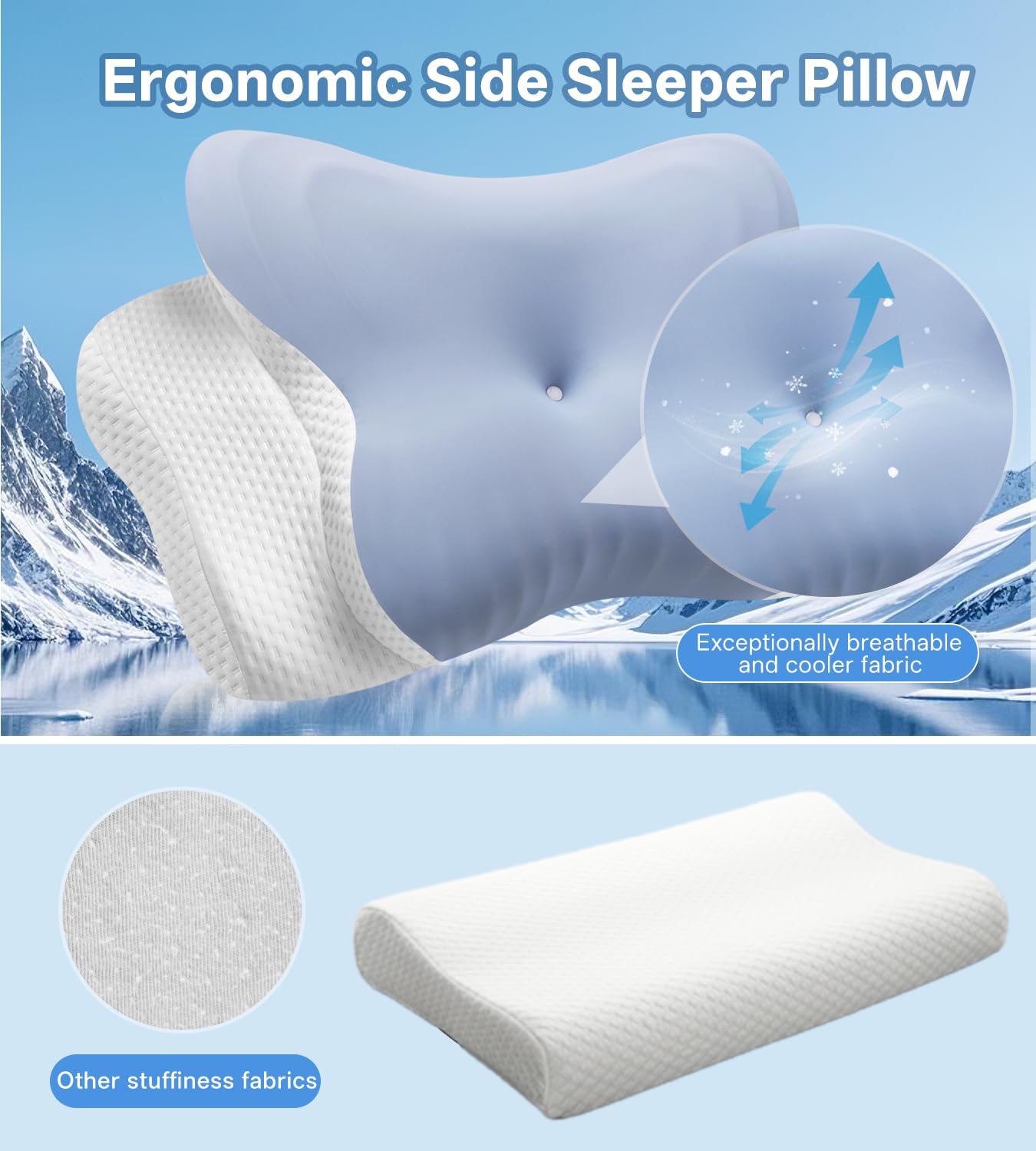 MISSCOZY Ergonomic Cervical Pillow for Neck Pain - Dual Height Memory Foam | Blue 2
